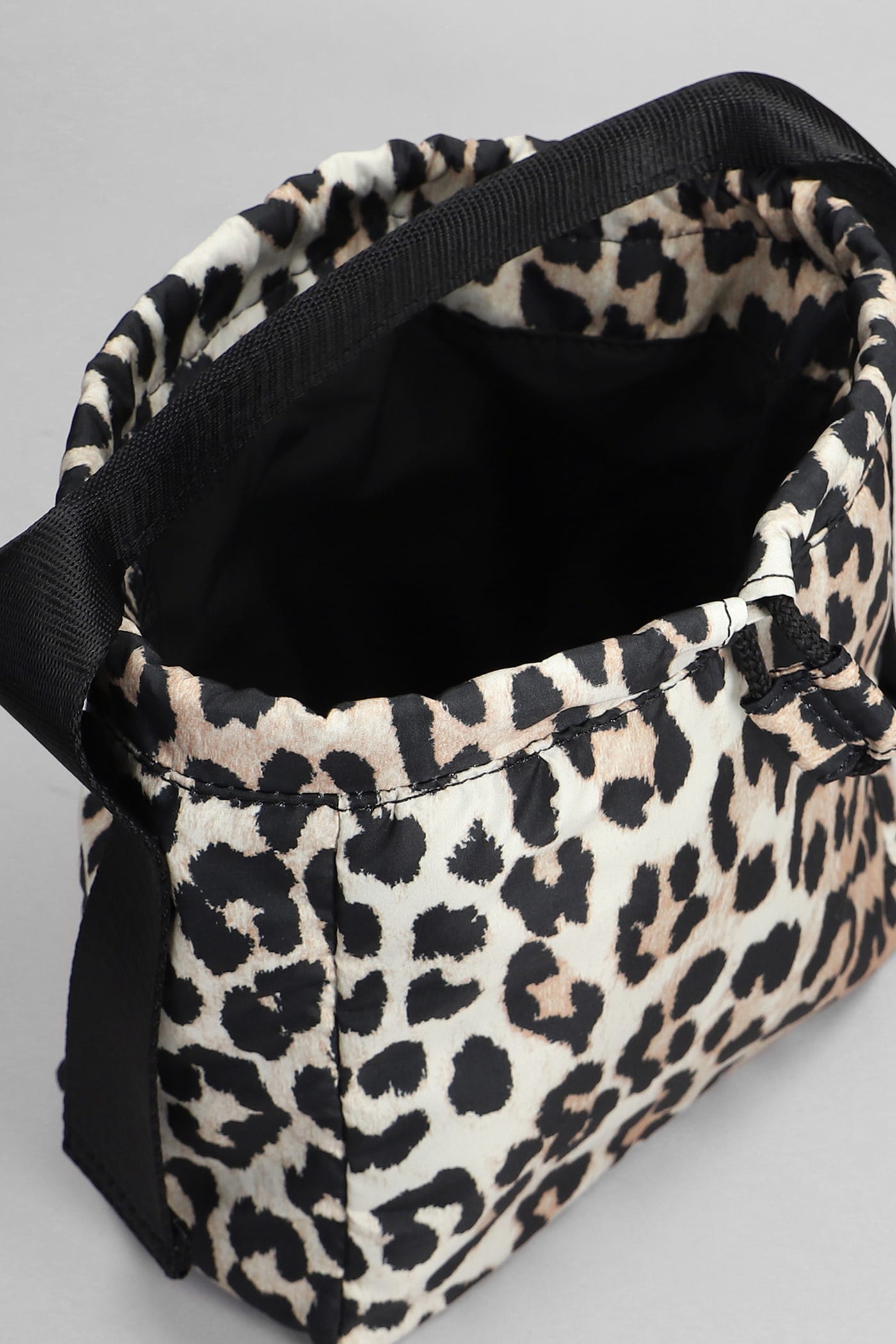 Ganni Drawstring Top Animalier Bucket Bag In Leopard