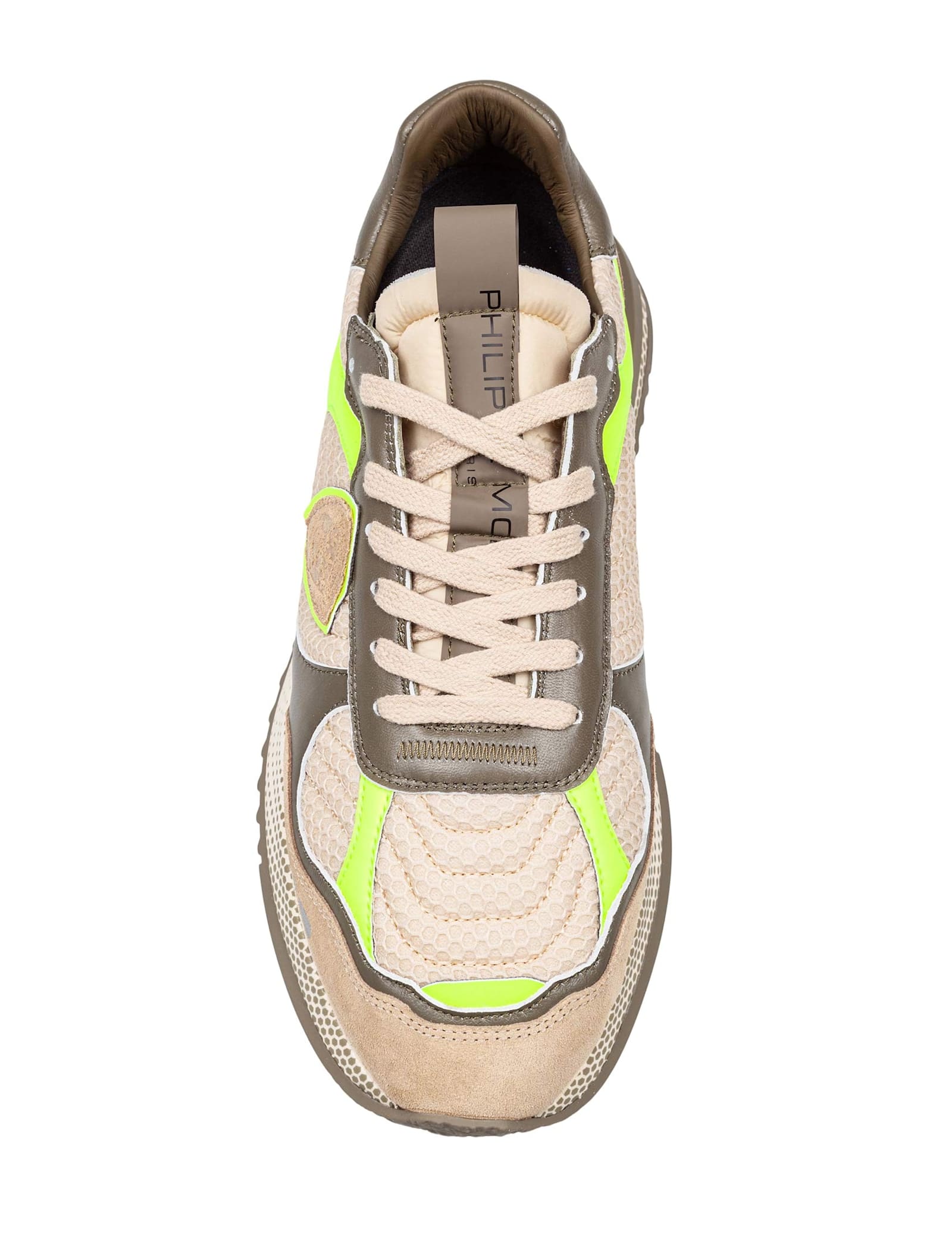 Shop Philippe Model Olympique Sneakers In Leather And Fabric Color Military Green And Yellow In Multicolor