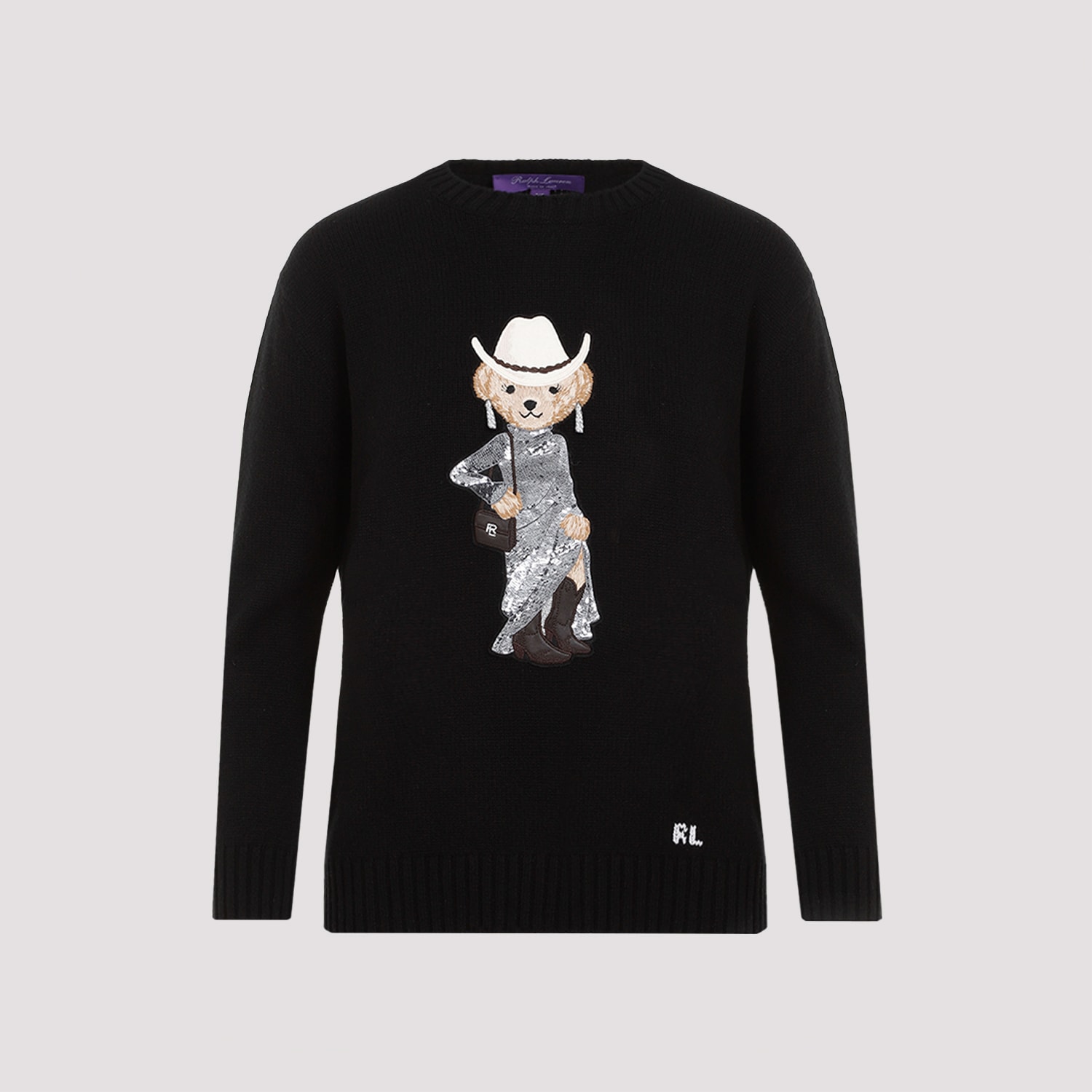 Shop Ralph Lauren Western Bear Sweater In Black