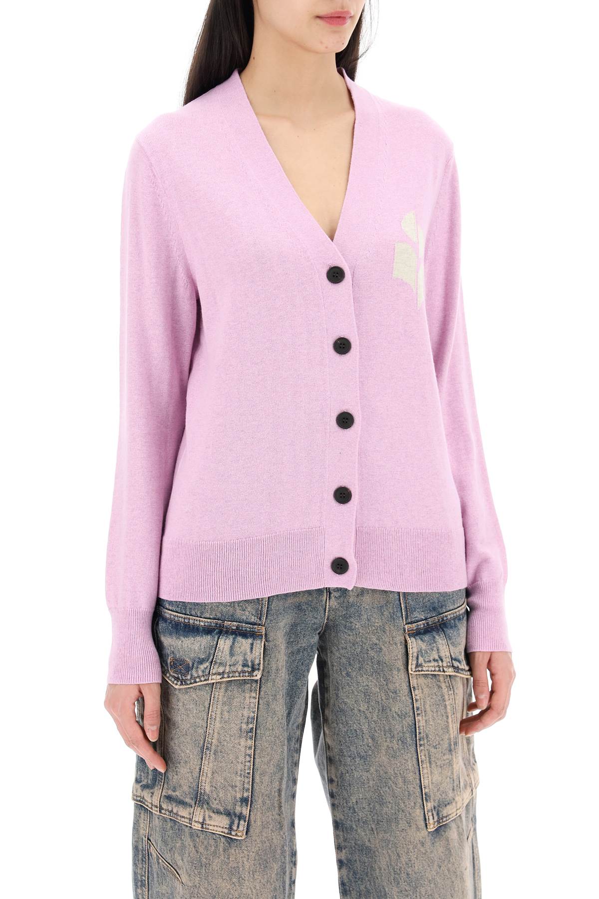 Shop Marant Etoile Karin Cardigan With Logo Intarsia In Lilac