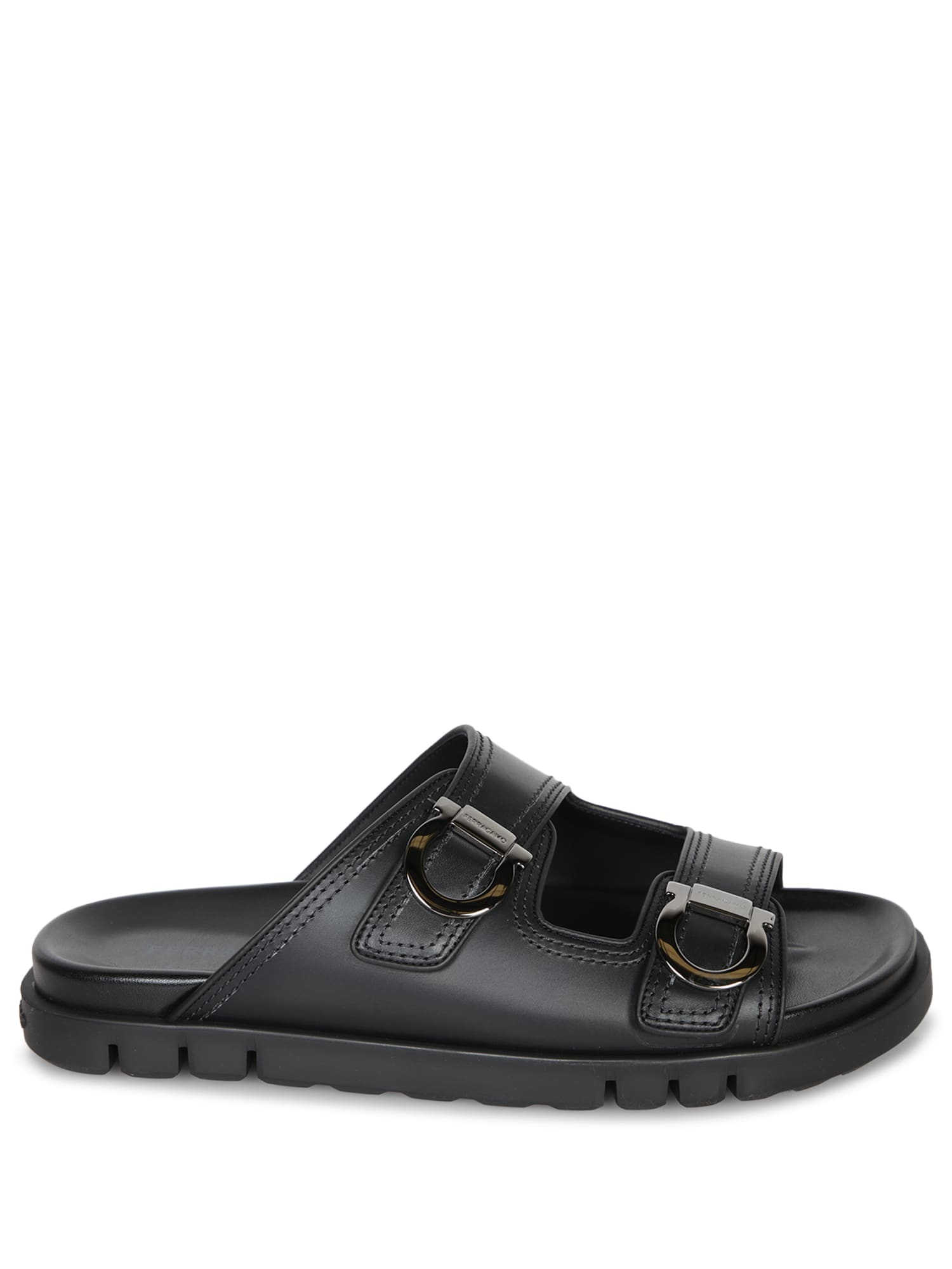 Ferragamo Gancino Black Sandal In Black