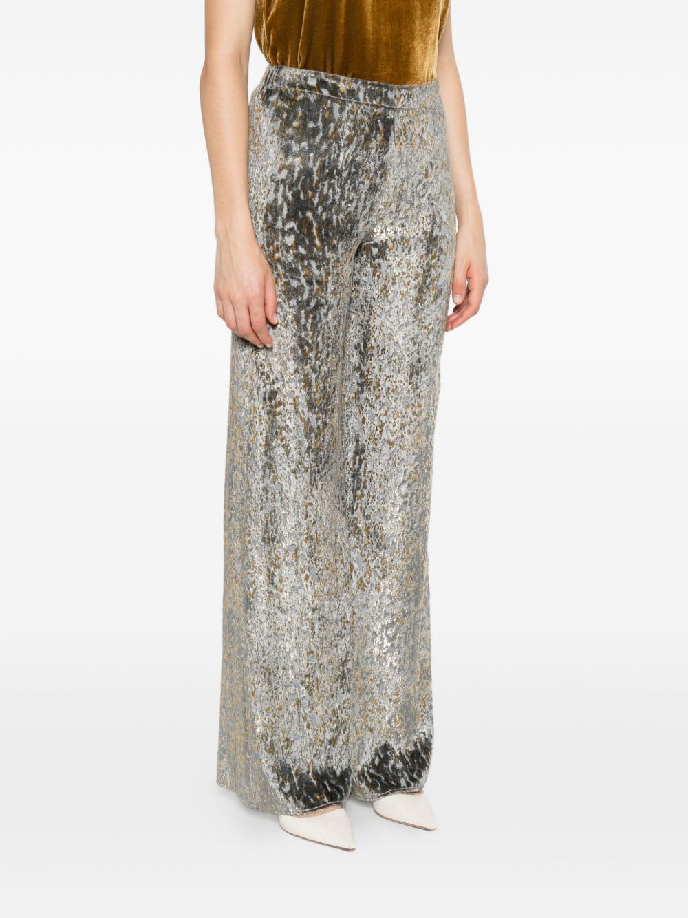 Forte Forte High Waist Wide-leg Trousers With Metallic Effect In Multi
