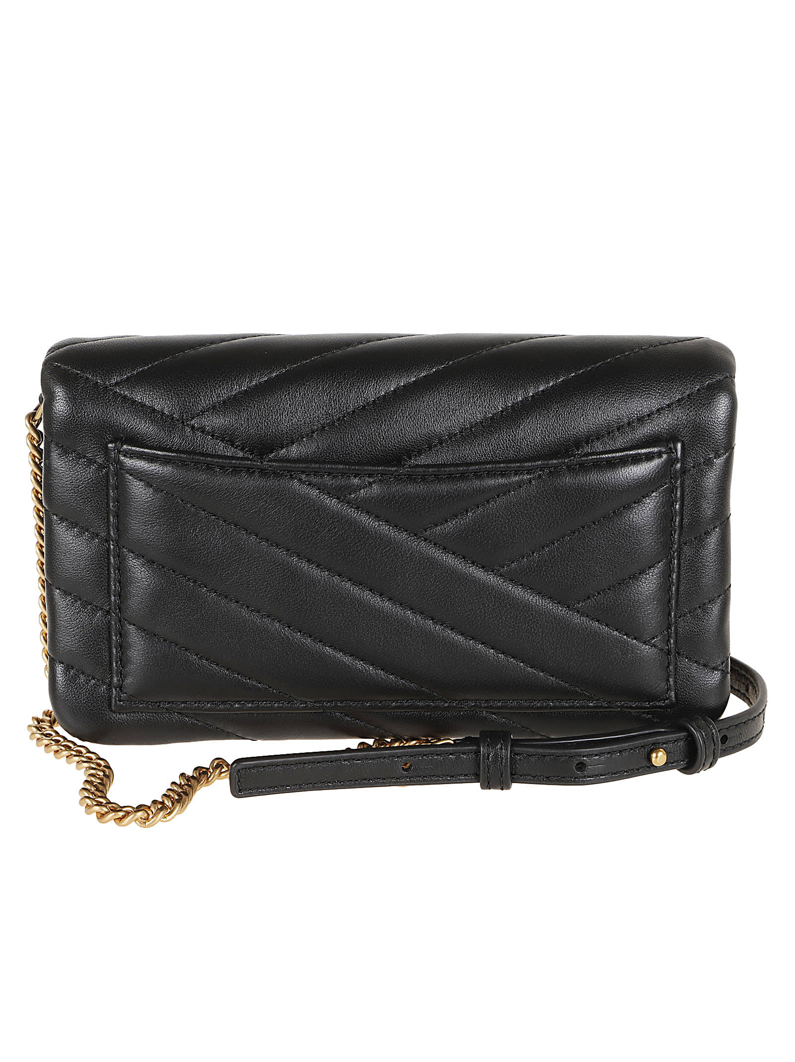 Shop Tory Burch Kira Chevron Chain Wallet In Black