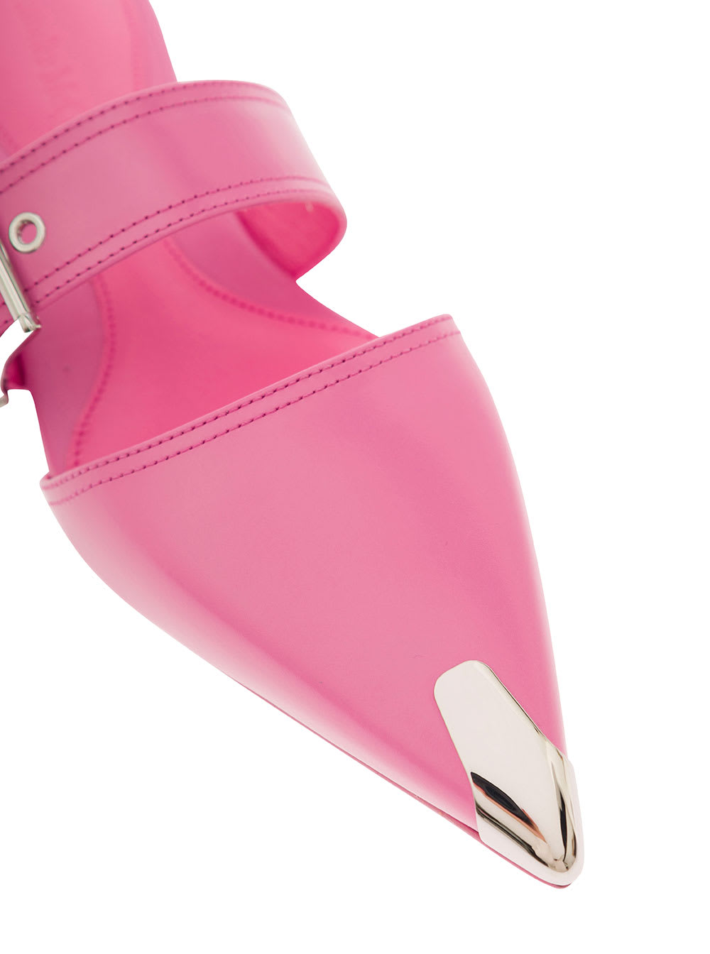 Shop Alexander Mcqueen Punk Pink Mules With Metal Tip In Leather Woman