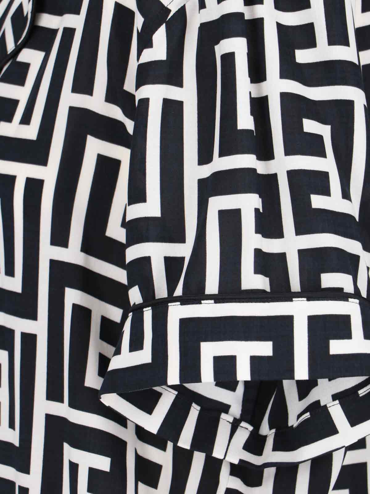 Balmain Monogram Printed Short-sleeved Shirt In Black