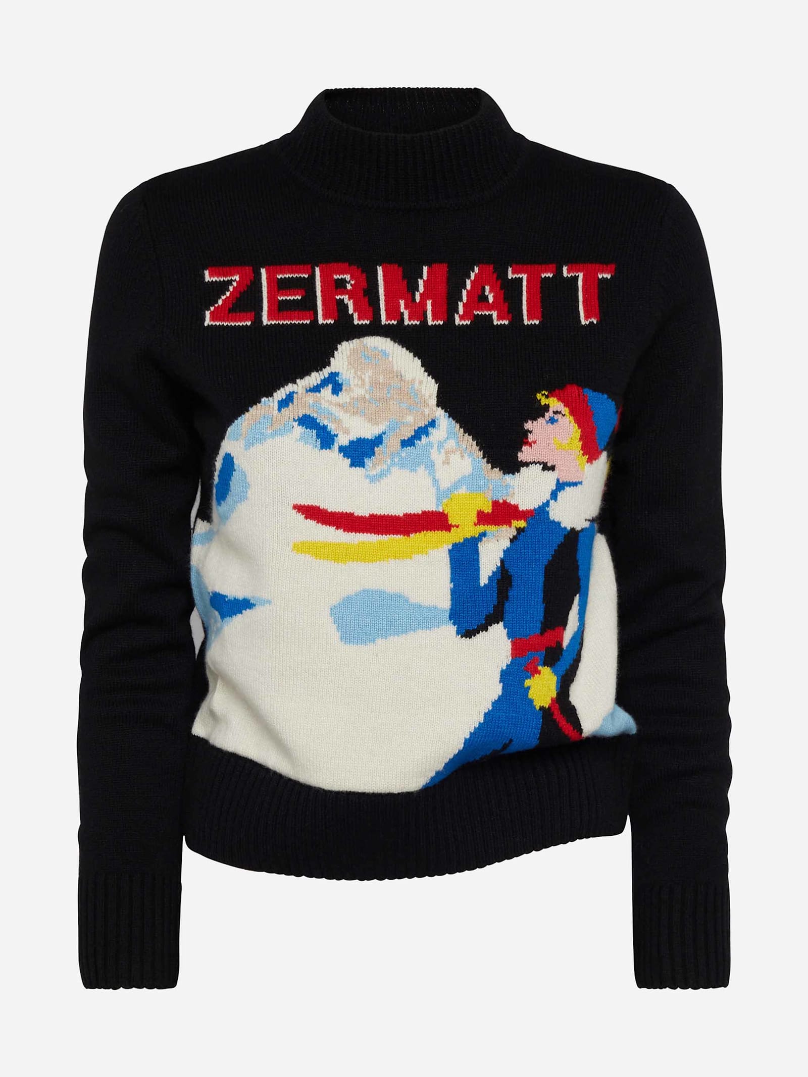 Mc2 Saint Barth Crewneck Sweater New Queen With Zermatt Postcard Jacquard In Black