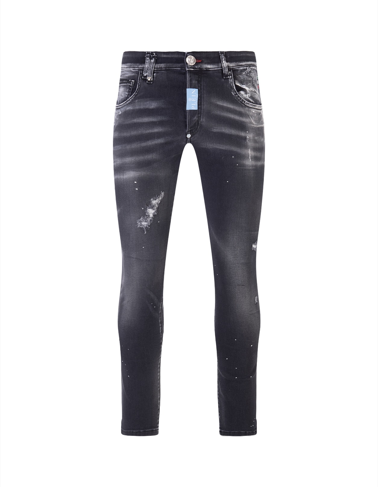 Philipp Plein Super Straight Cut Premium Hexagon Jeans In Black Denim