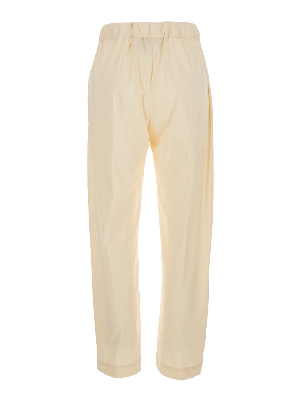 SEMICOUTURE BUDDY BEIGE PANTS WITH ELASTIC DRAWSTRING WAIST IN COTTON BLEND STRETCH WOMAN