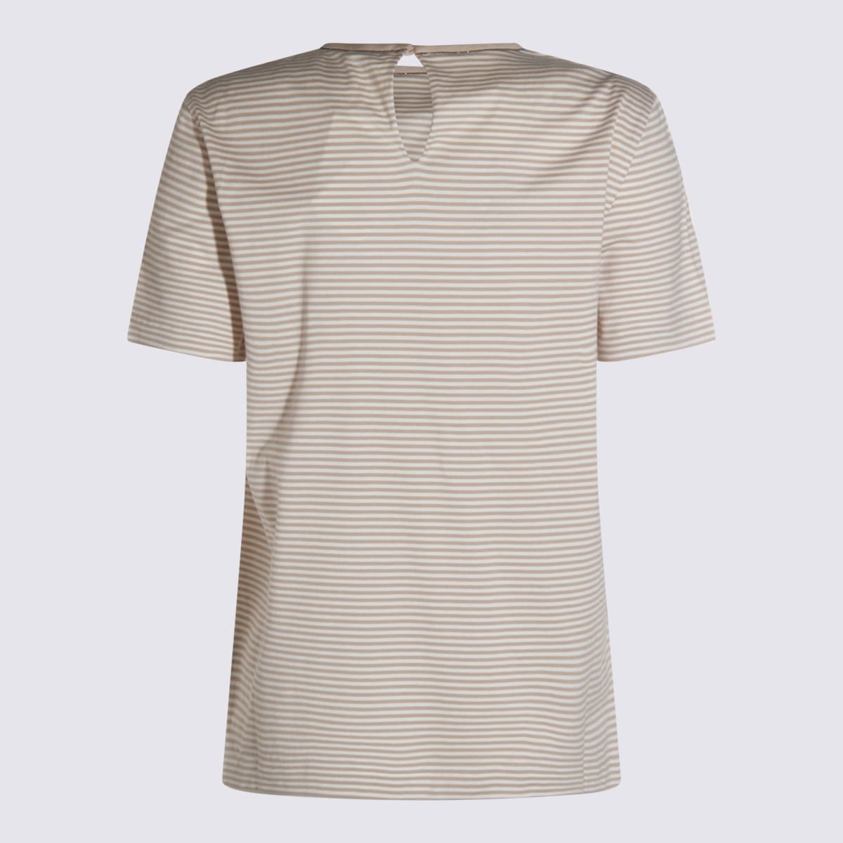 Brunello Cucinelli Striped Crew Neck T-shirt With Keyhole Detail In Gray