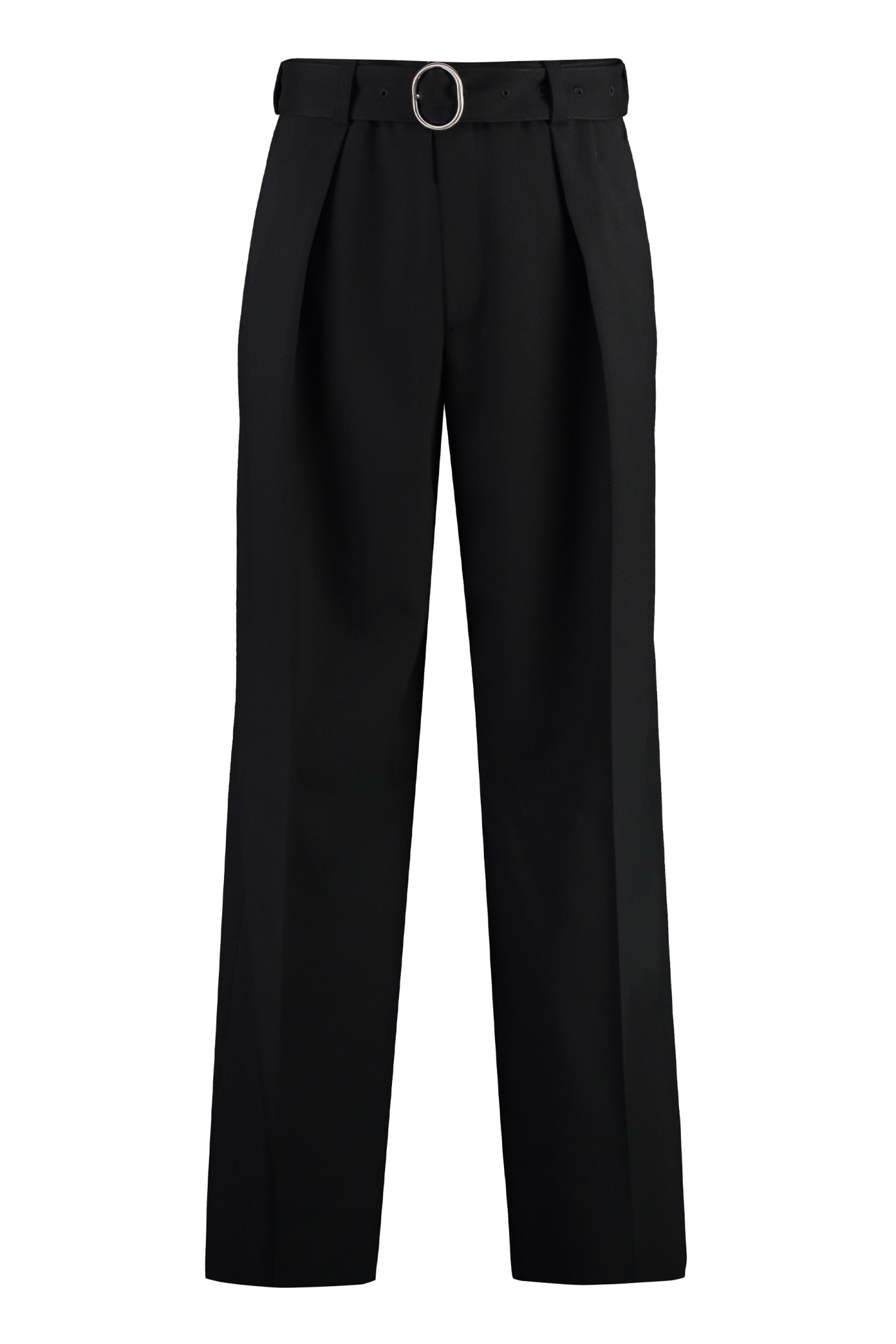 Jil Sander Men Black Wool Gabardine Belted Trousers In Black