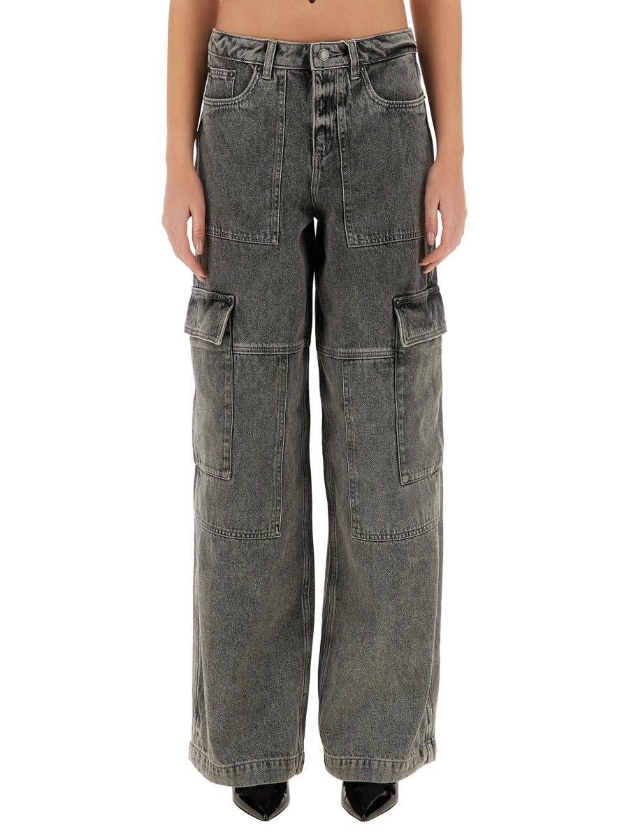 Michael Kors Belted Straight Leg Jeans In Grey