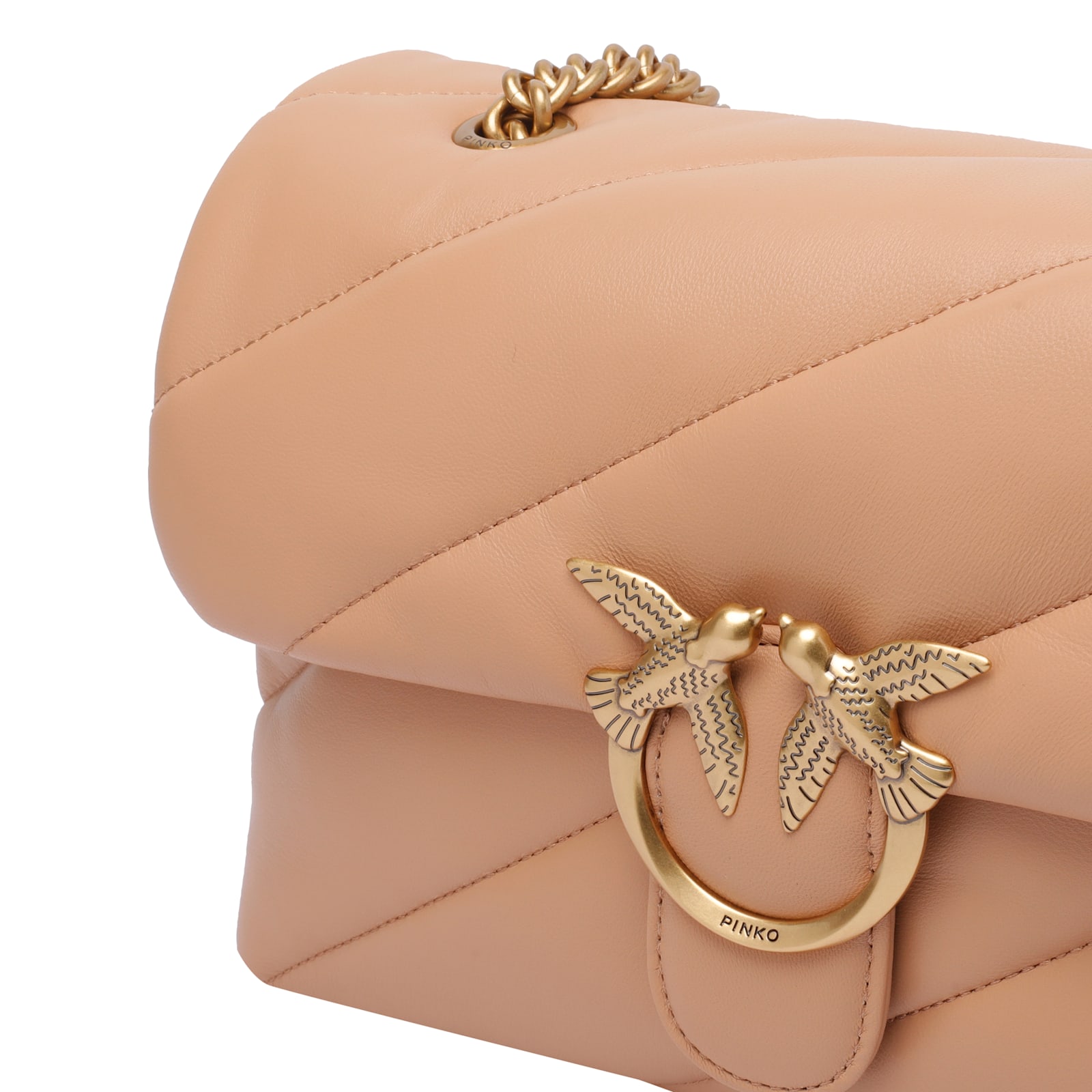 Pinko Quilted Beige Vitello Leather Shoulder Bag