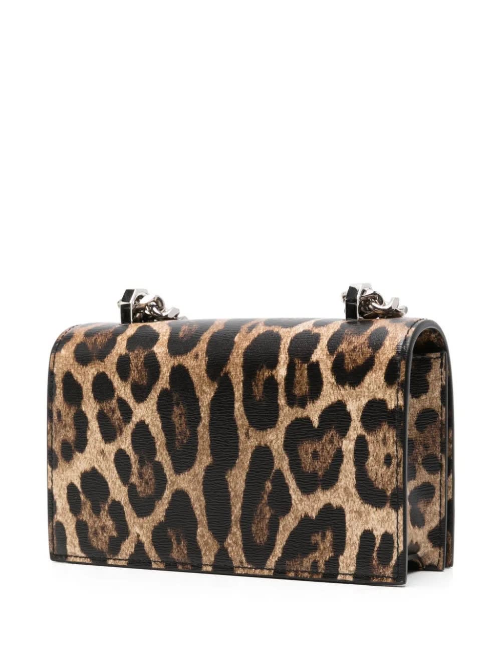 Shop Alexander Mcqueen Mini Jewelled Satchel Bag With Leopard Print In Brown