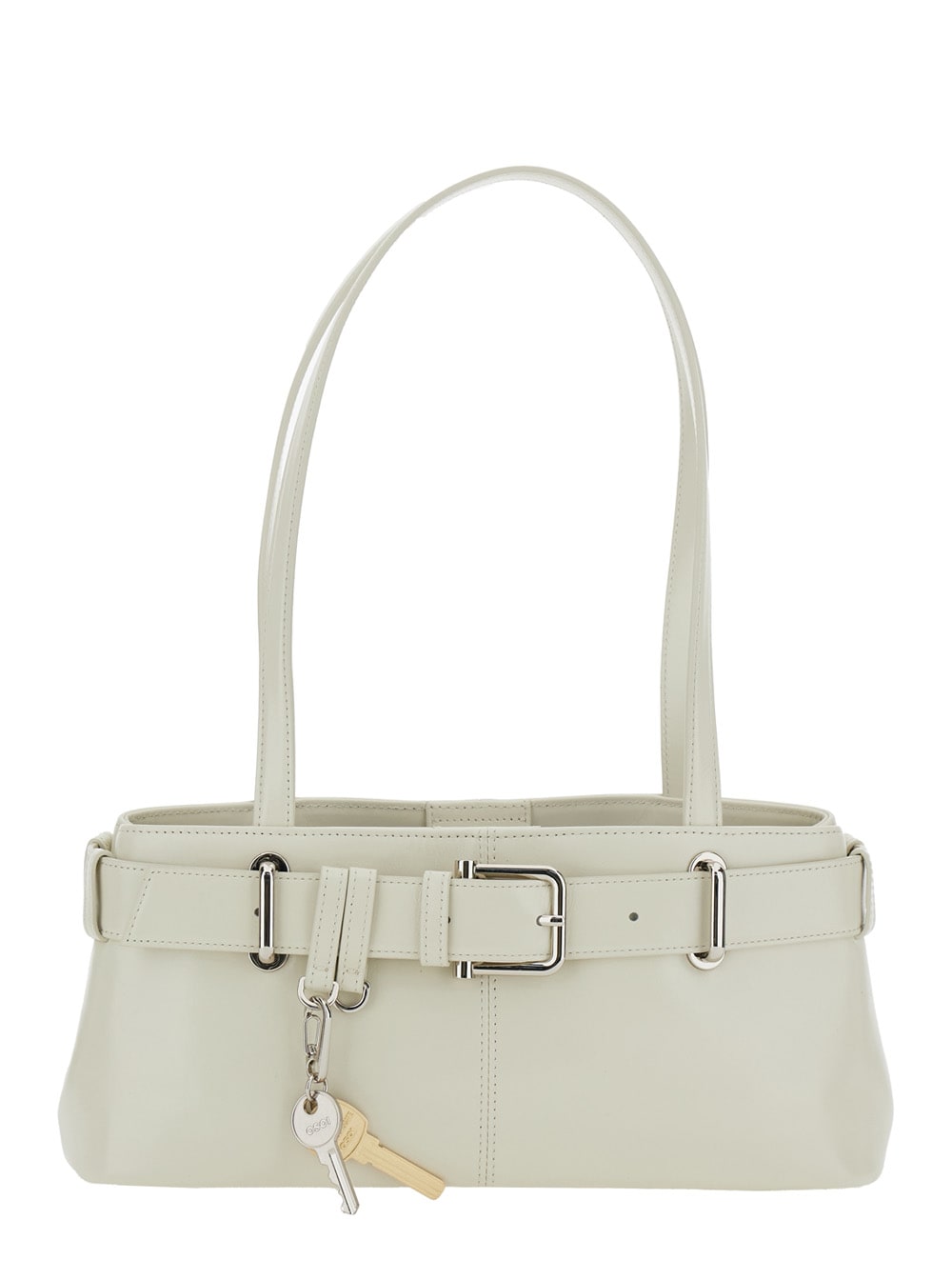 brocle White Shoulder Bag With Belt And Pendant Key Details In Leather Woman