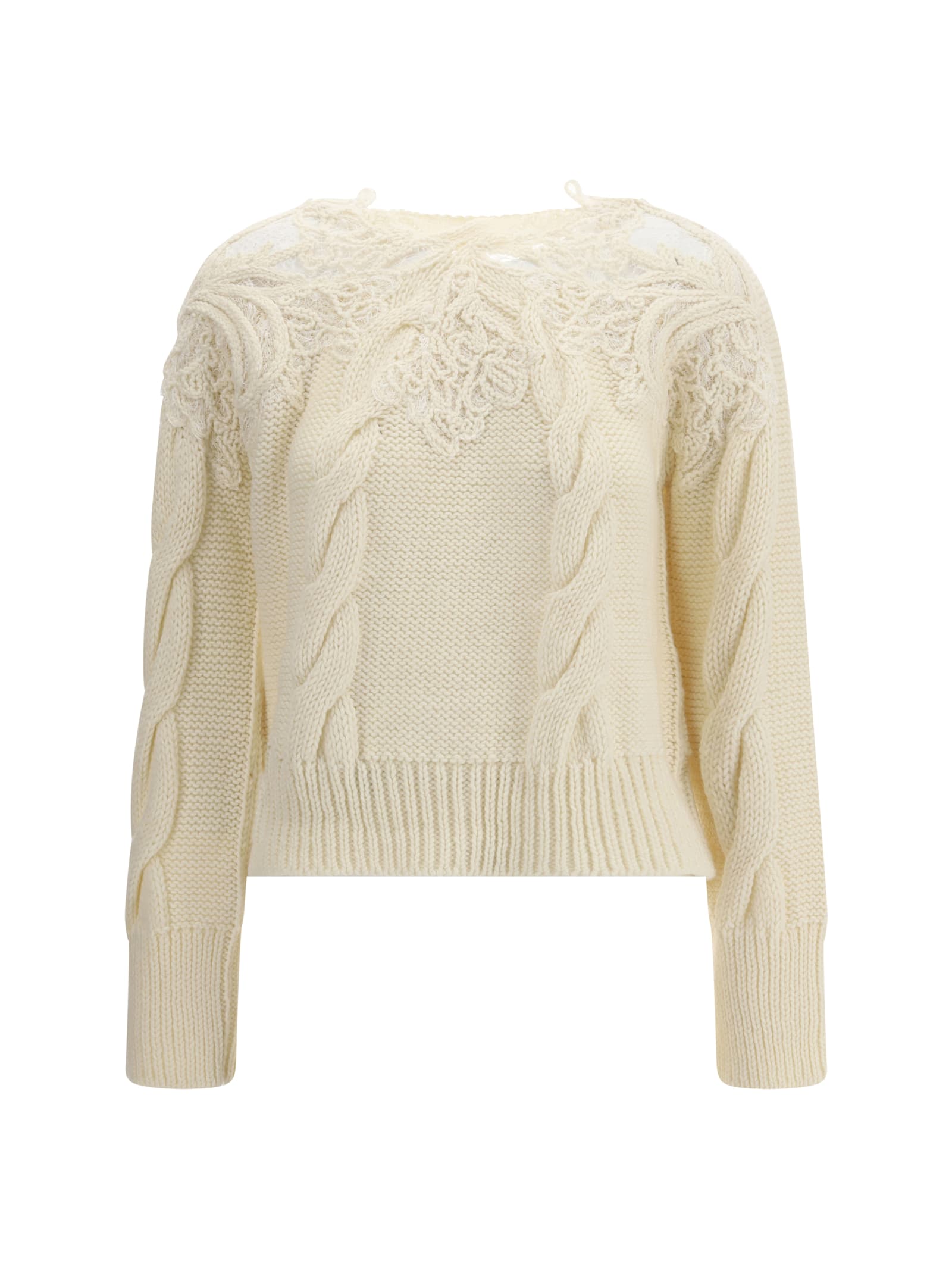 Ermanno Scervino Lace-insert Cable-knit Sweater In Neutral