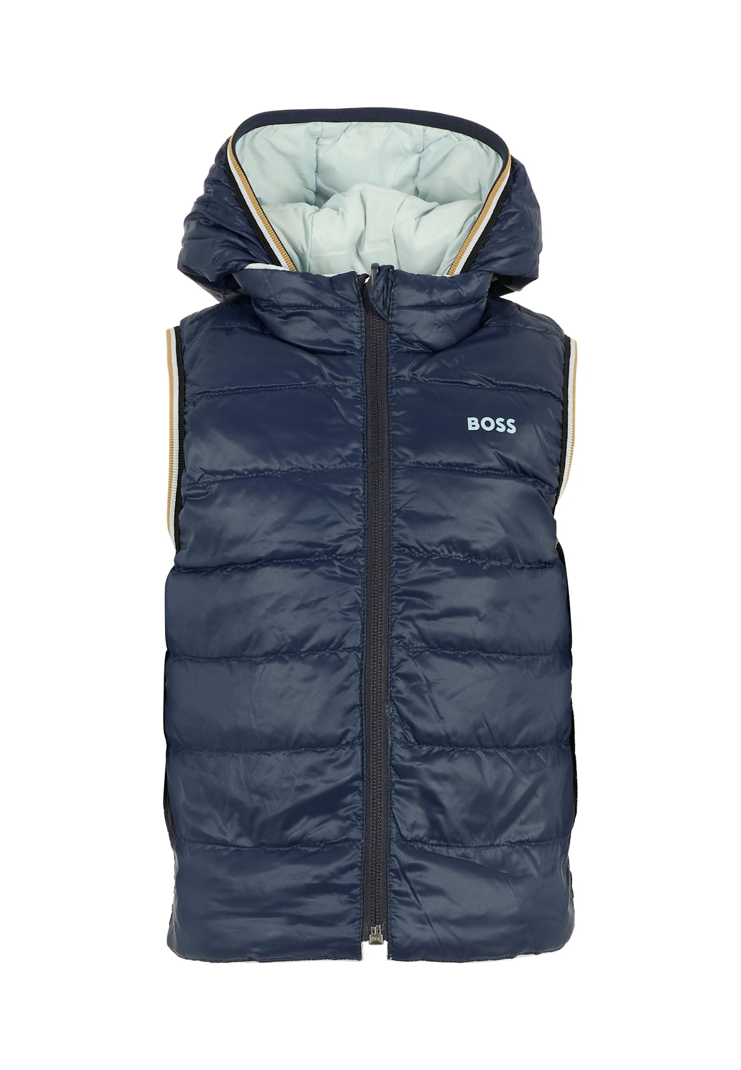 Hugo Boss Reversible Light Blue Vest For Boy With Logo In White