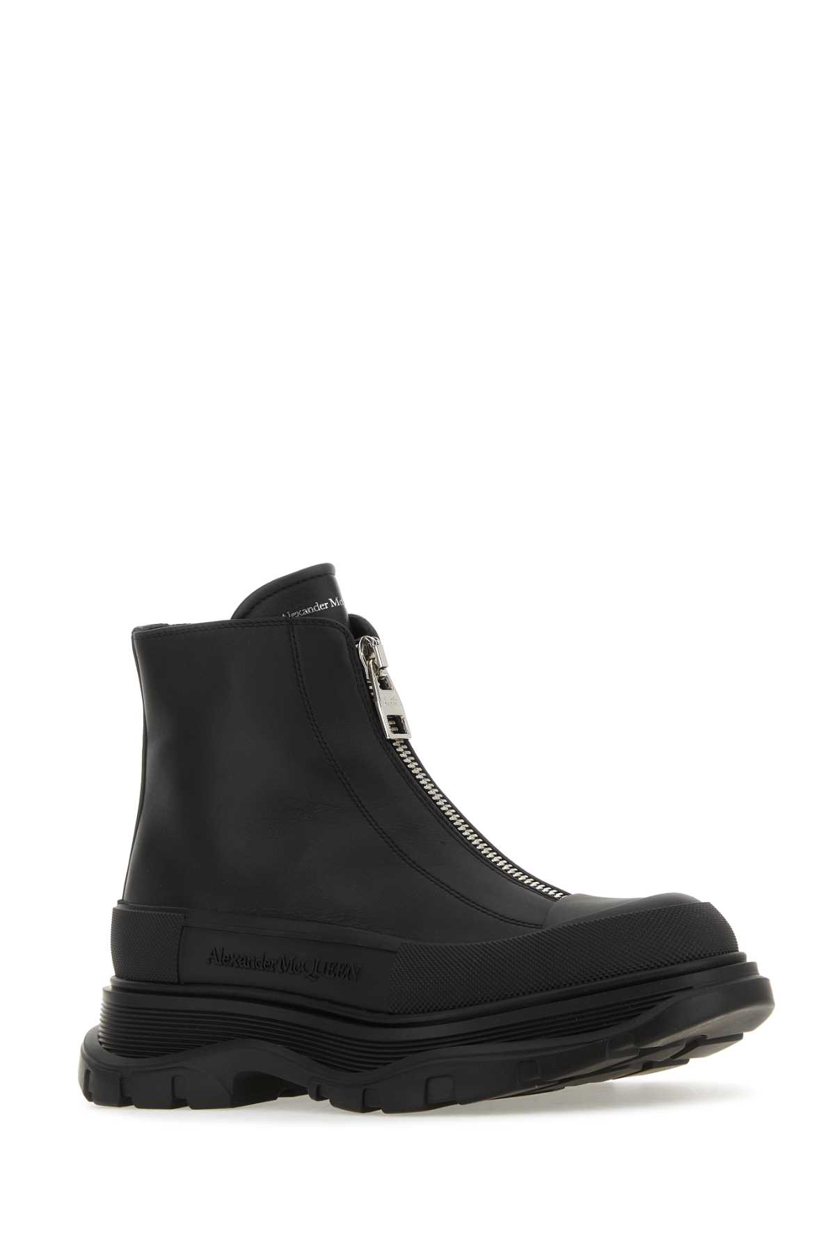 Shop Alexander Mcqueen Black Leather Zip Tread Slick Ankle Boots In Blackblack