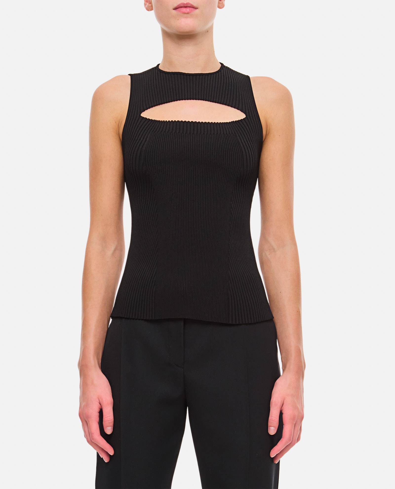 Shop Alexander Mcqueen Slashed Knit Sleeveless Top In Black