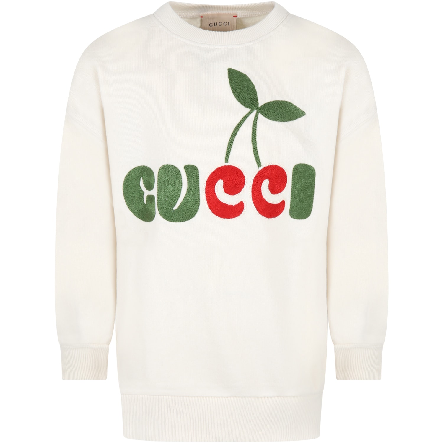 Gucci Ivory Sweatshirt For Kids With Gucci Cherry Print