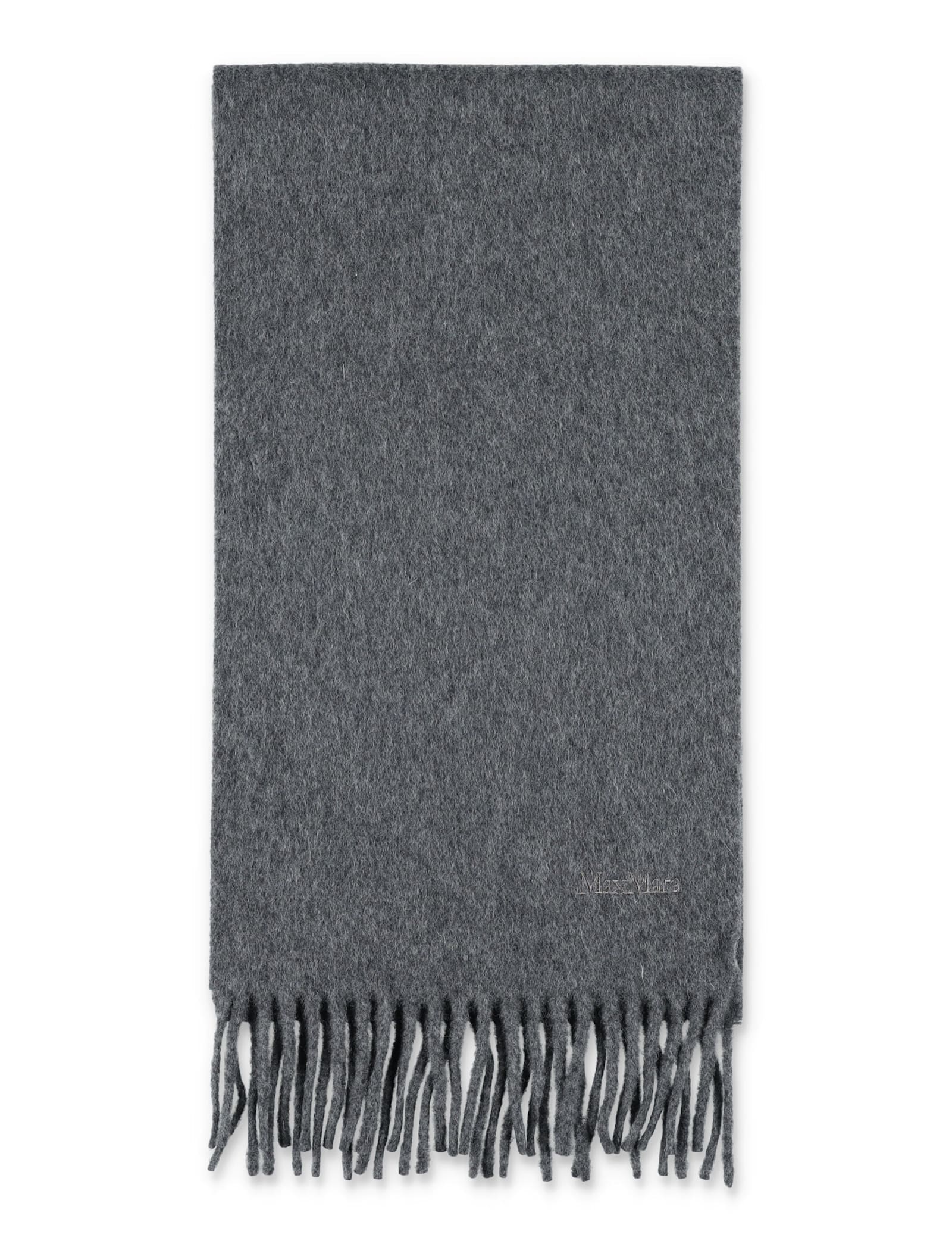 Max Mara Wool Scarf With Embroidered Logo In Gray