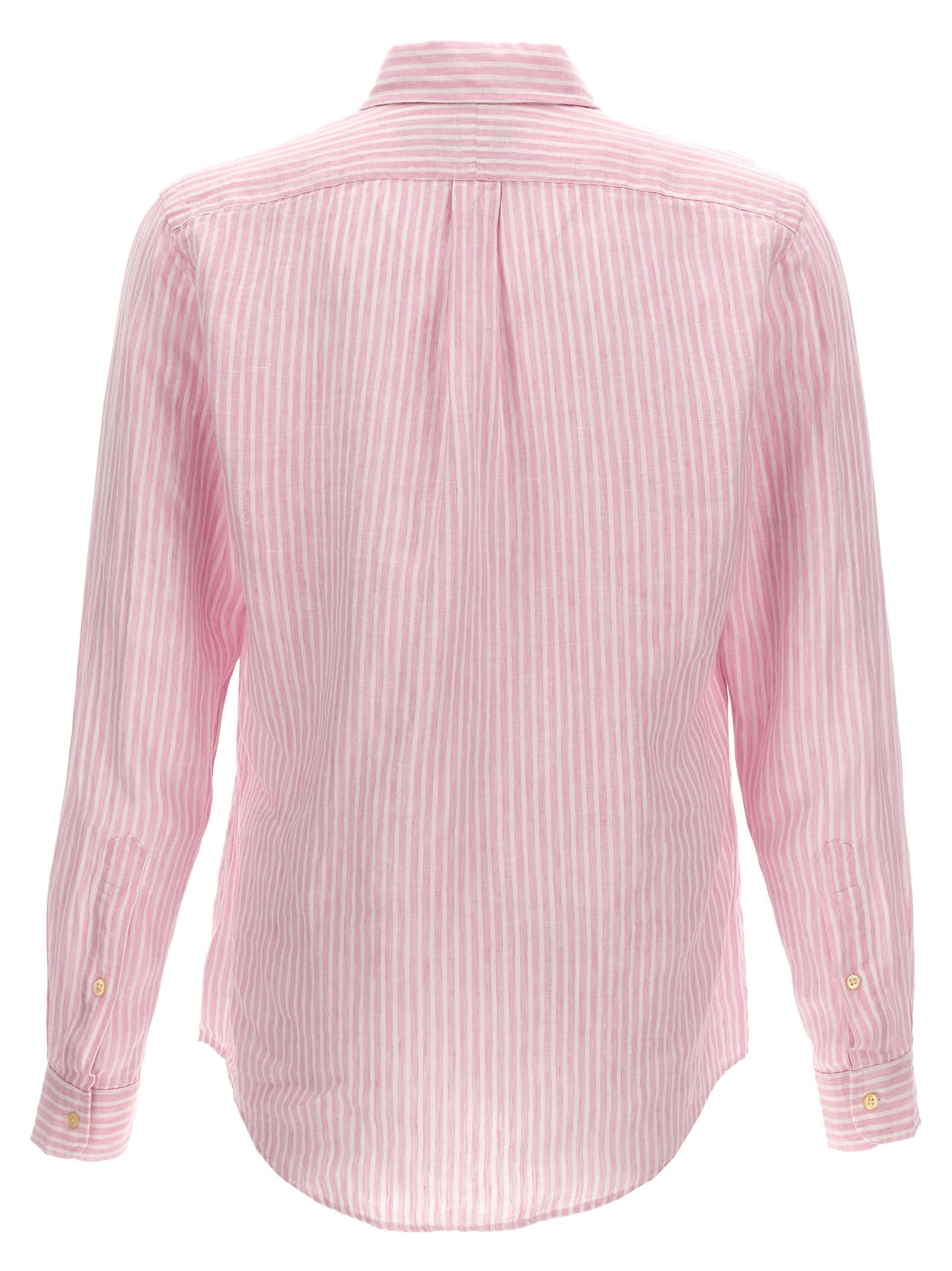 Shop Polo Ralph Lauren Striped Linen Shirt In Pink