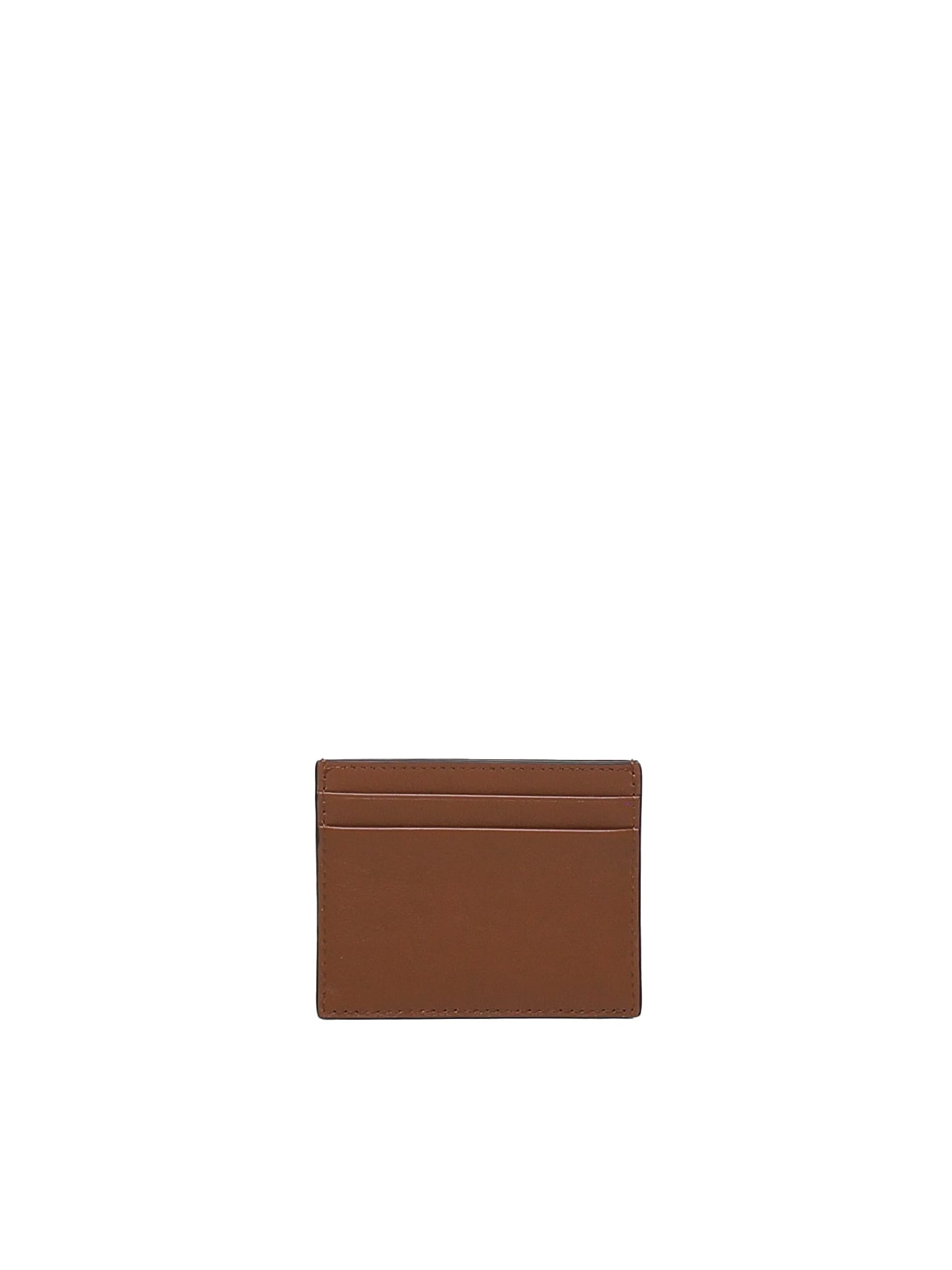 Shop Valentino Calfskin Card Holder In Tobacco