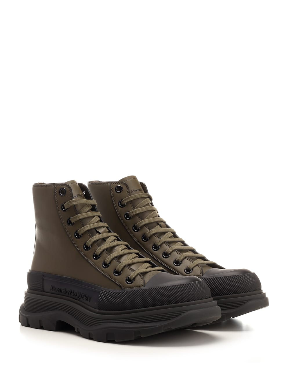 Shop Alexander Mcqueen Tread Slick Lace Up Ankle Boot In Army Green