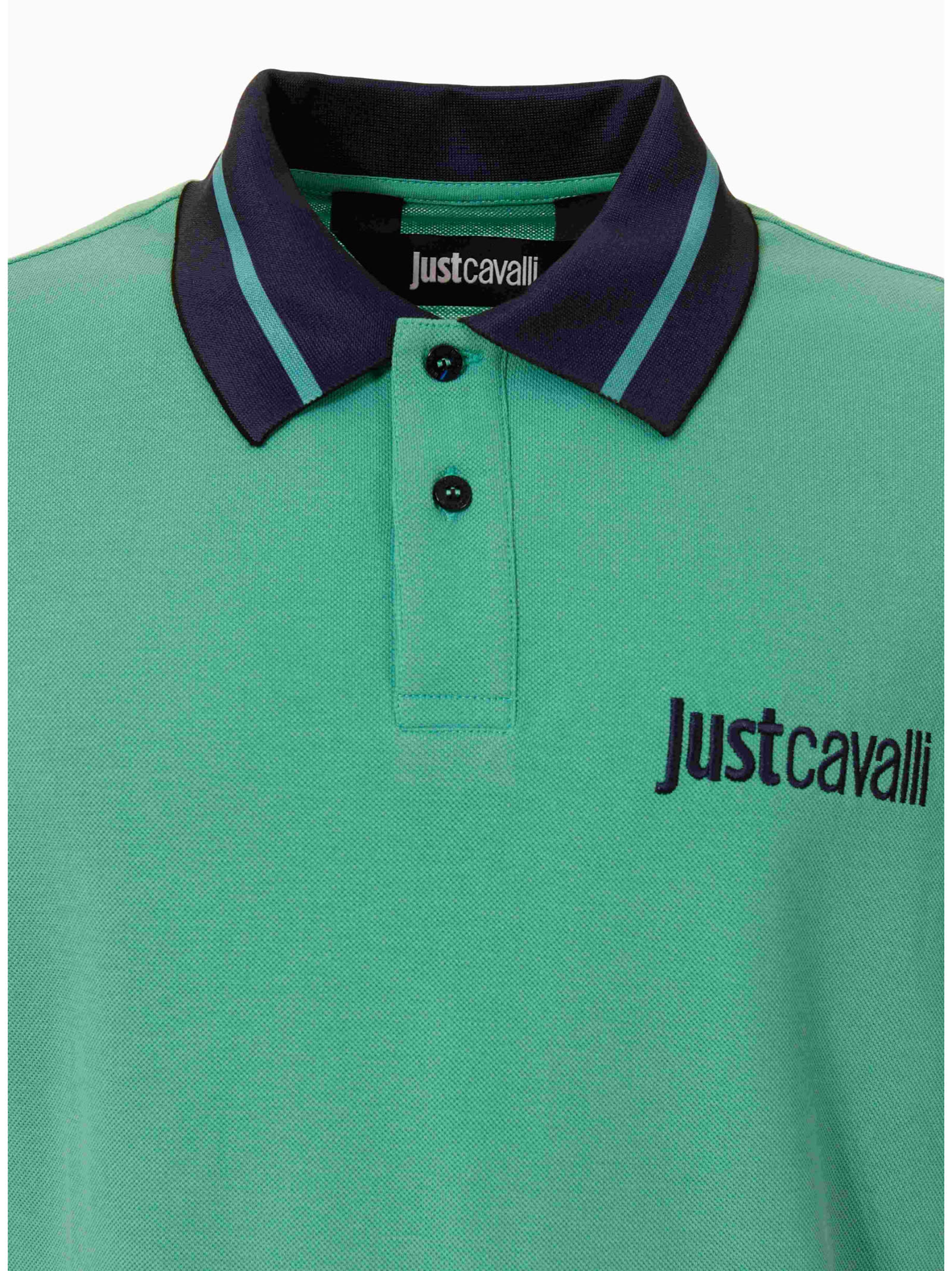 Just Cavalli Logo-embroidered Polo Shirt In Green