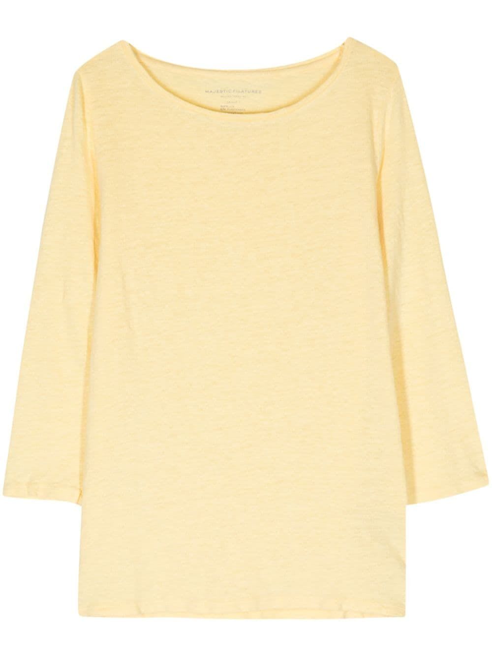Shop Majestic 3/4 Sleeves Boat Neck T-shirt In Lemon