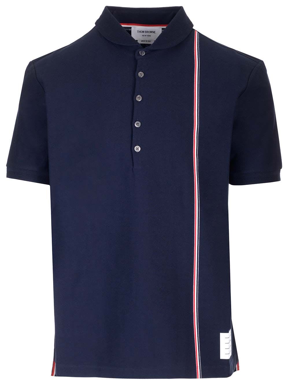 Shop Thom Browne Cotton Knit Polo Shirt In Blue