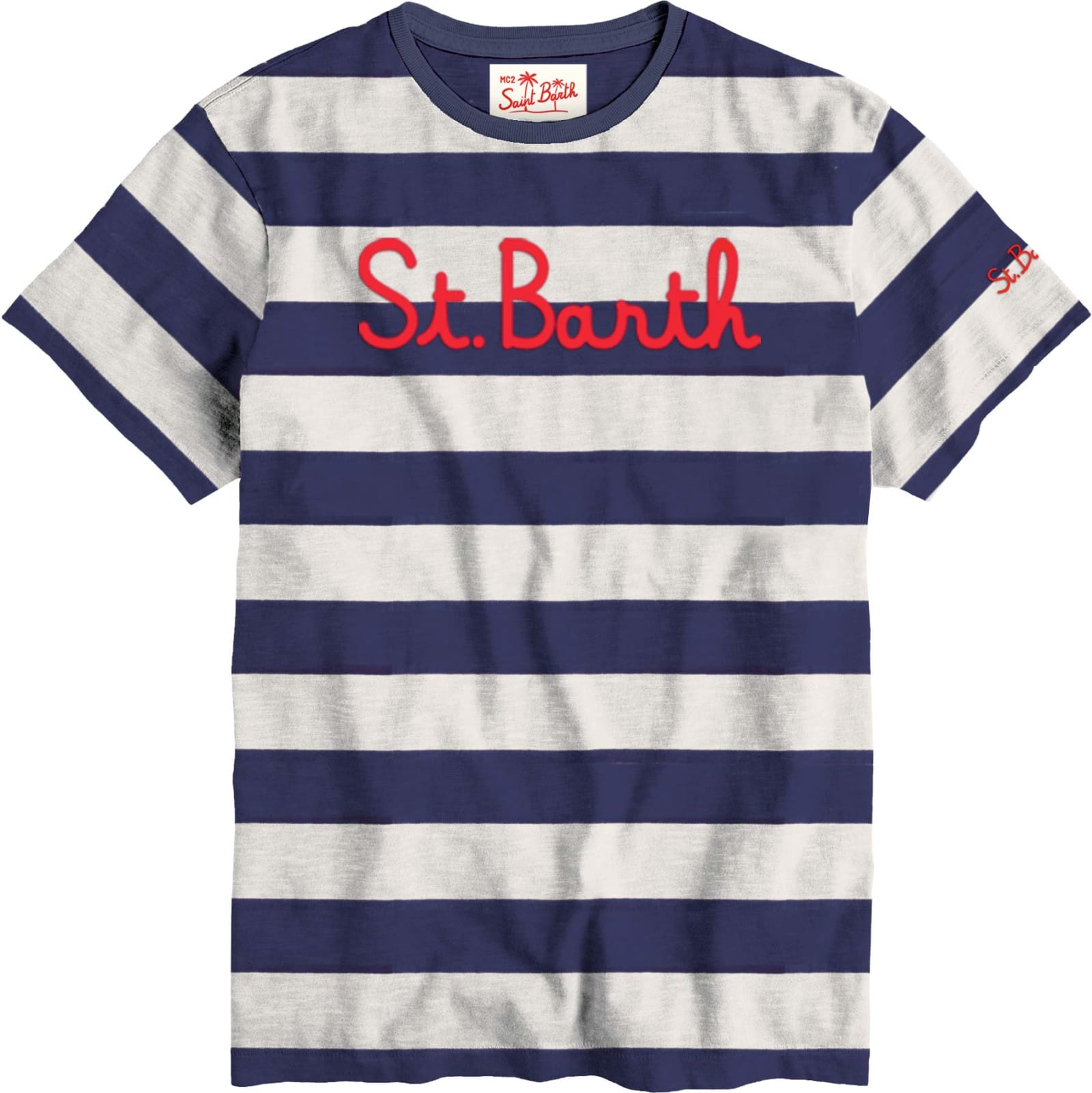 Mc2 Saint Barth Kids' Boy Blue Striped T-shirt With St. Barth Embroidery