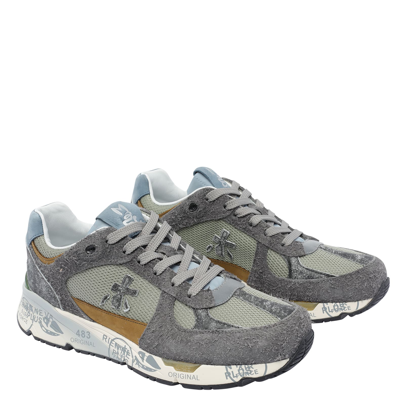Premiata Suede-panel Lace-up Sneakers In Gray