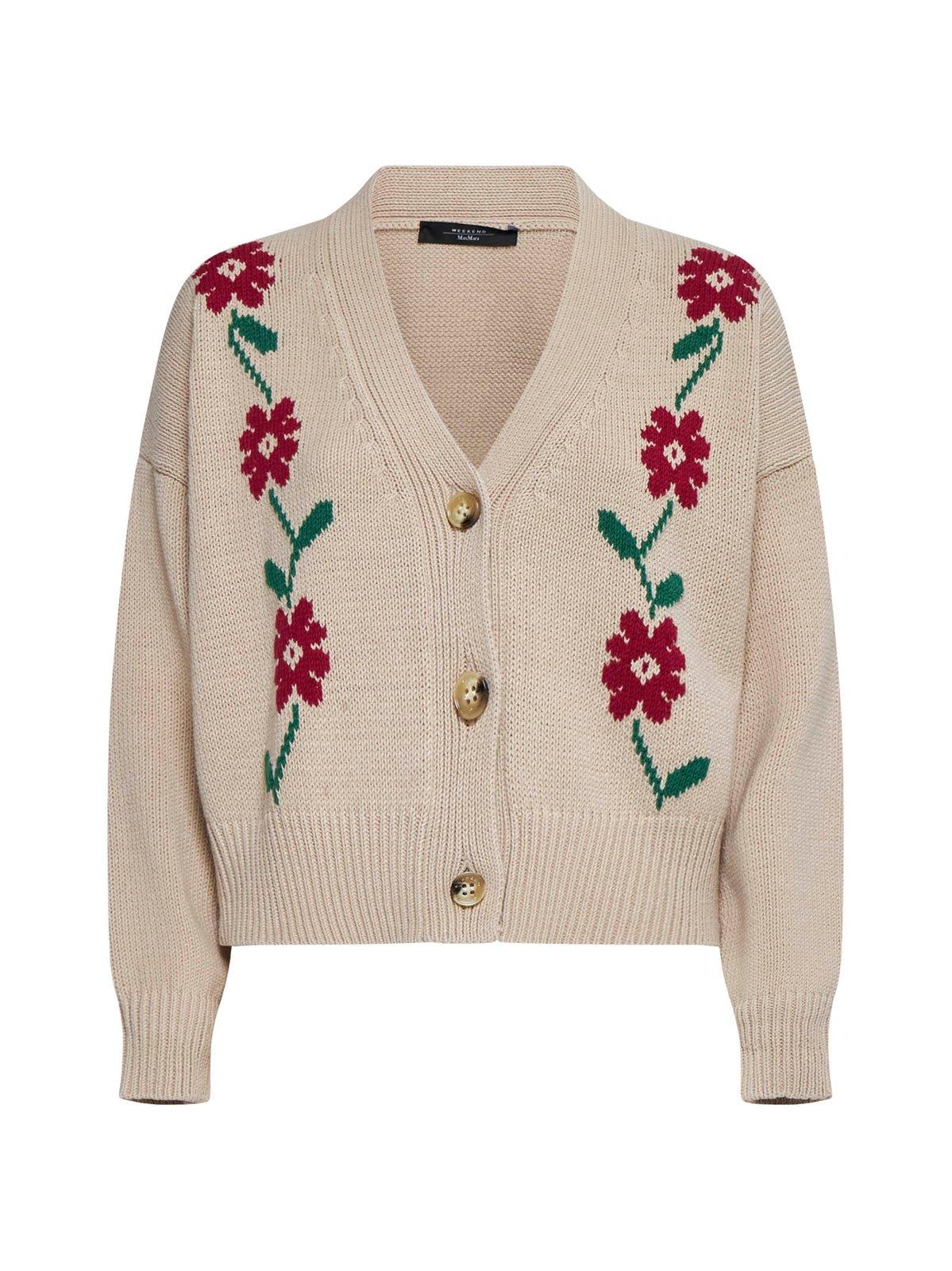 WEEKEND MAX MARA FLORAL PATTERNED V-NECK CARDIGAN 