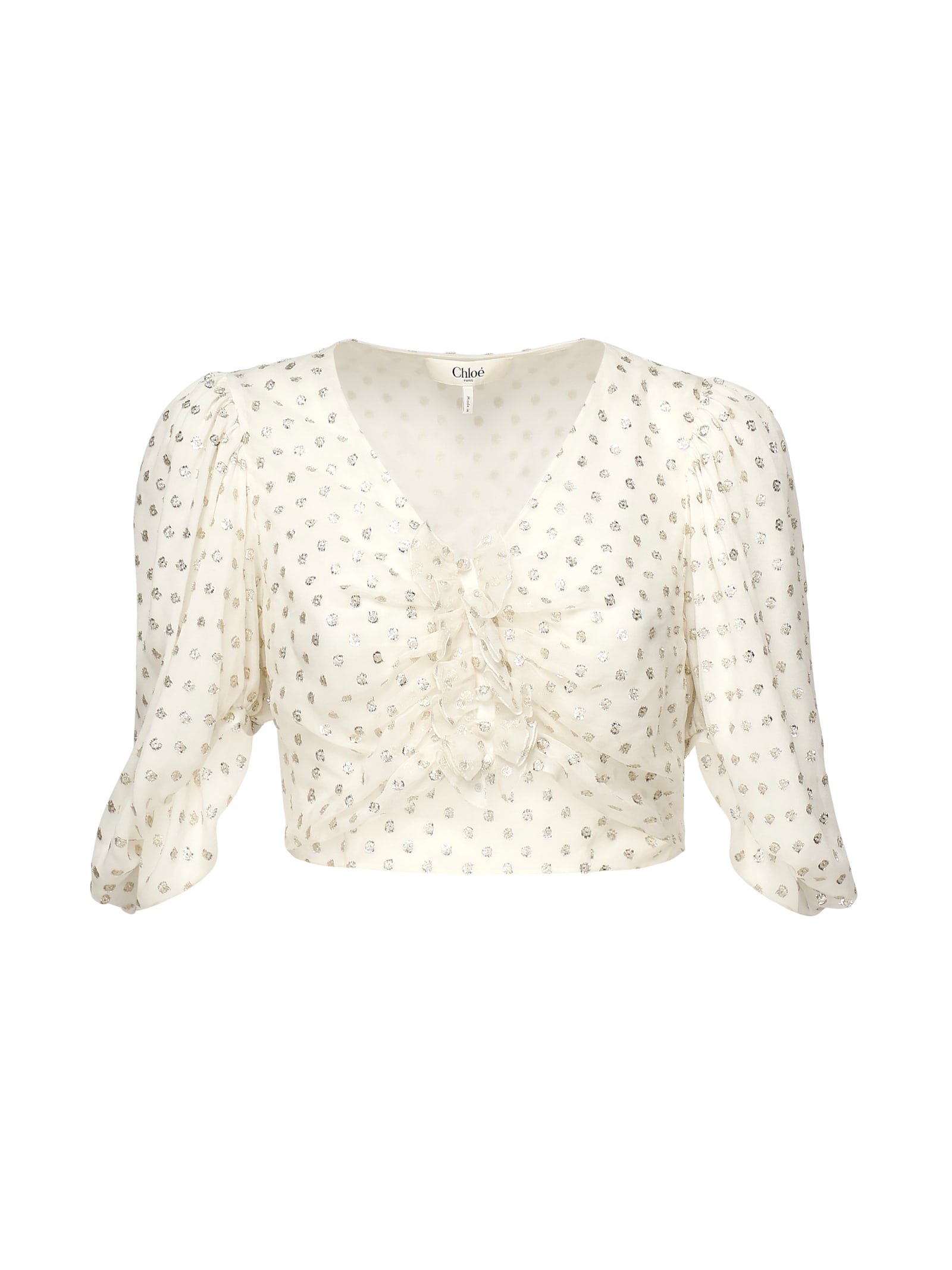 Chloé Jacquard Silk-blend Muslin Crop Top In White