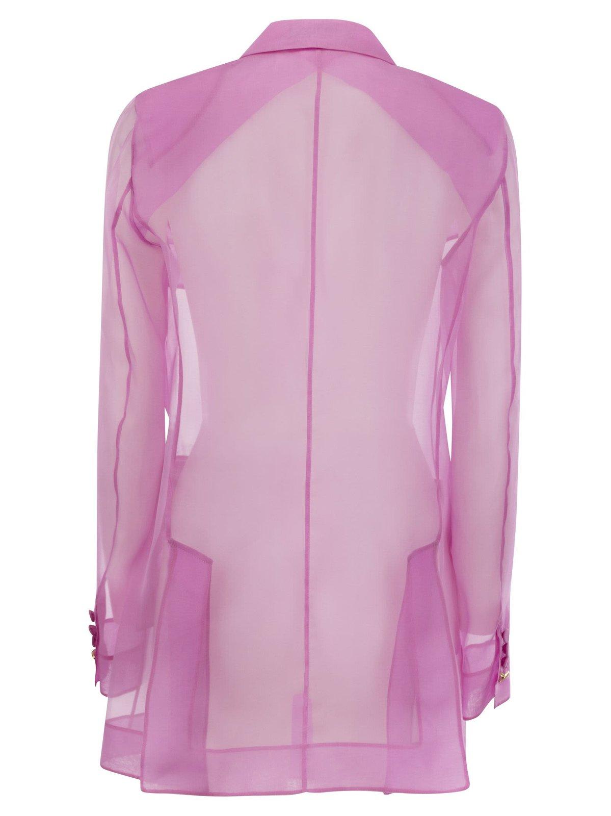 Shop Max Mara Negra Double-breasted Sheer Blazer In Pink