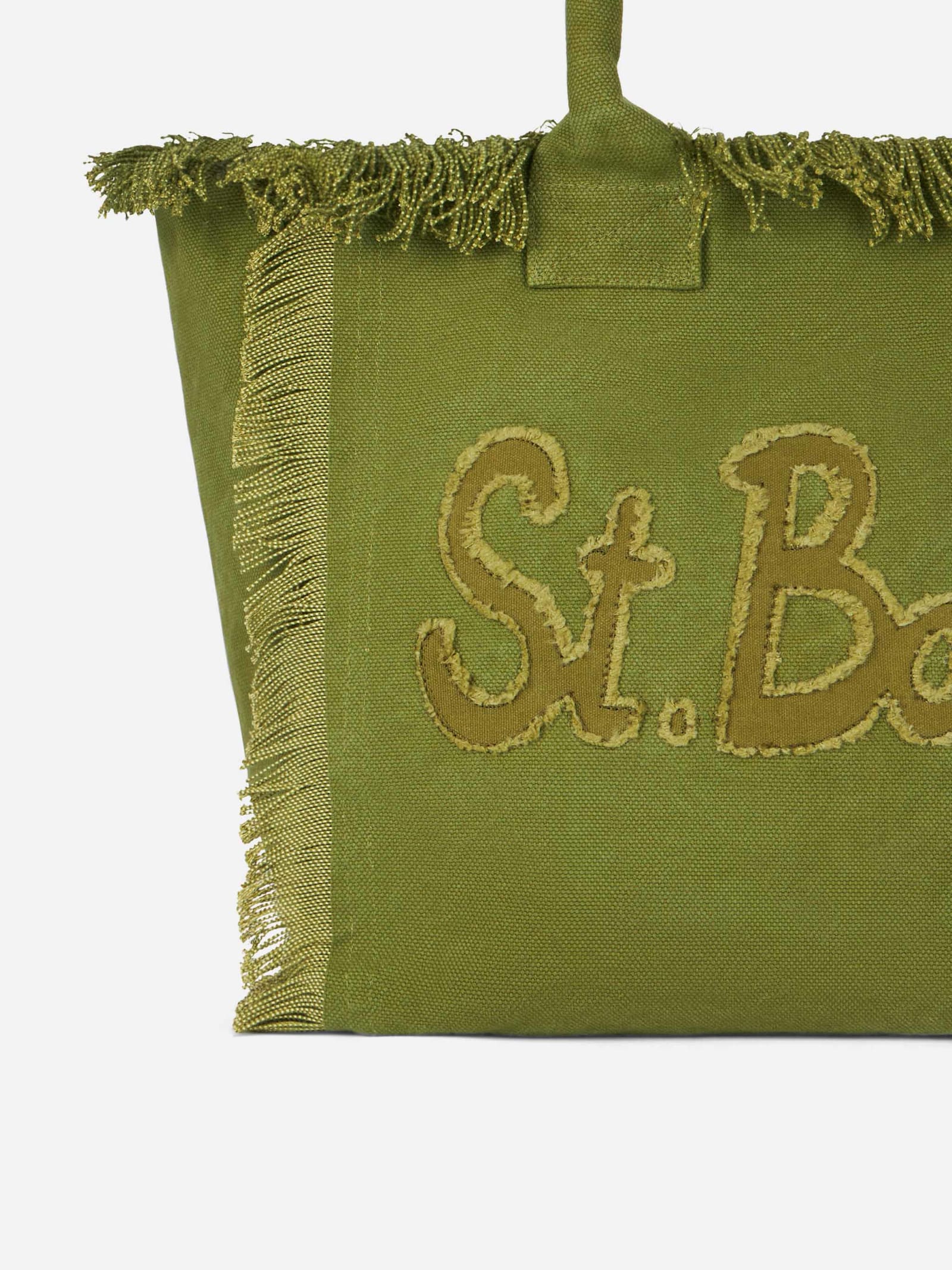 Mc2 Saint Barth Military Green Cotton Canvas Vanity Tote Bag With Logo Patch In Green