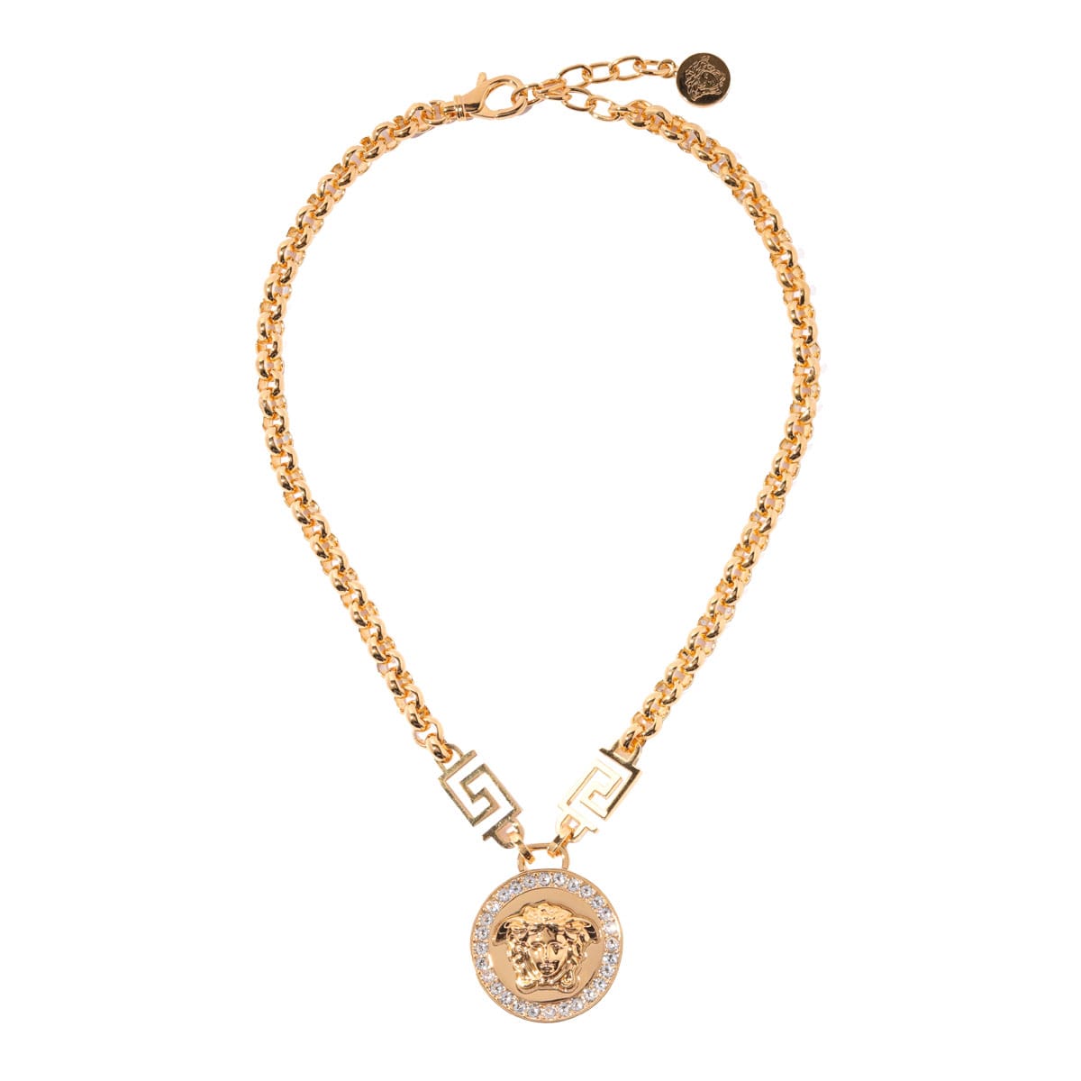 Shop Versace La Medusa Greca Necklace With Crystals In Gold