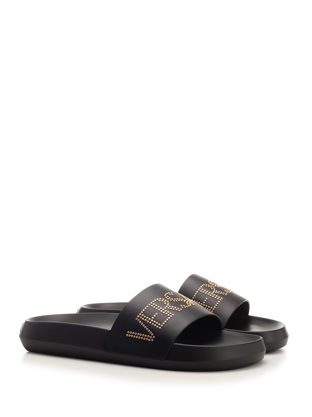 Shop Versace Slides With Rhinestone Logo In Nero-oro