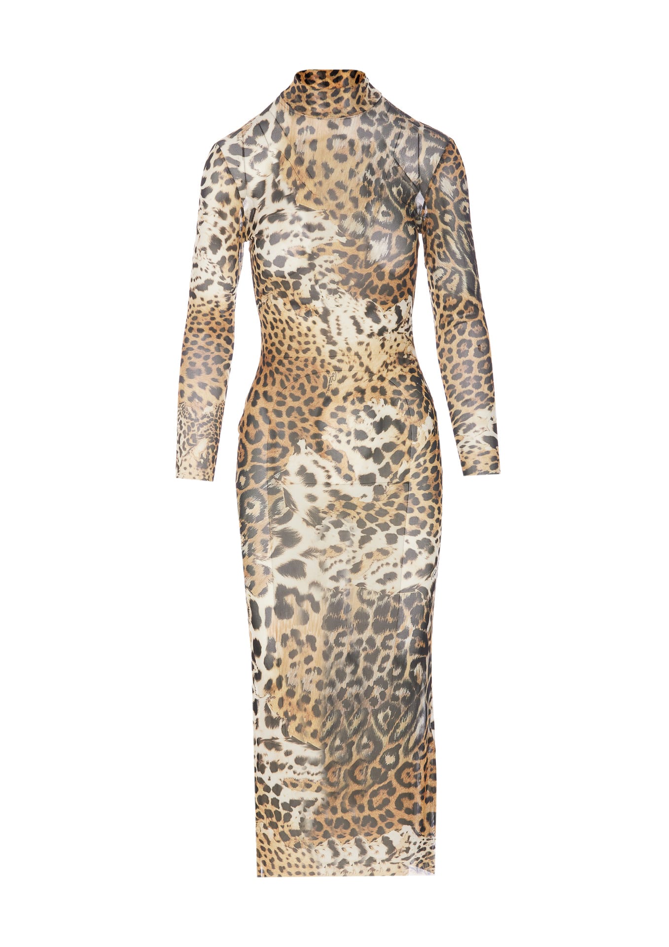 Shop Roberto Cavalli Jaguard Print Dress In Beige