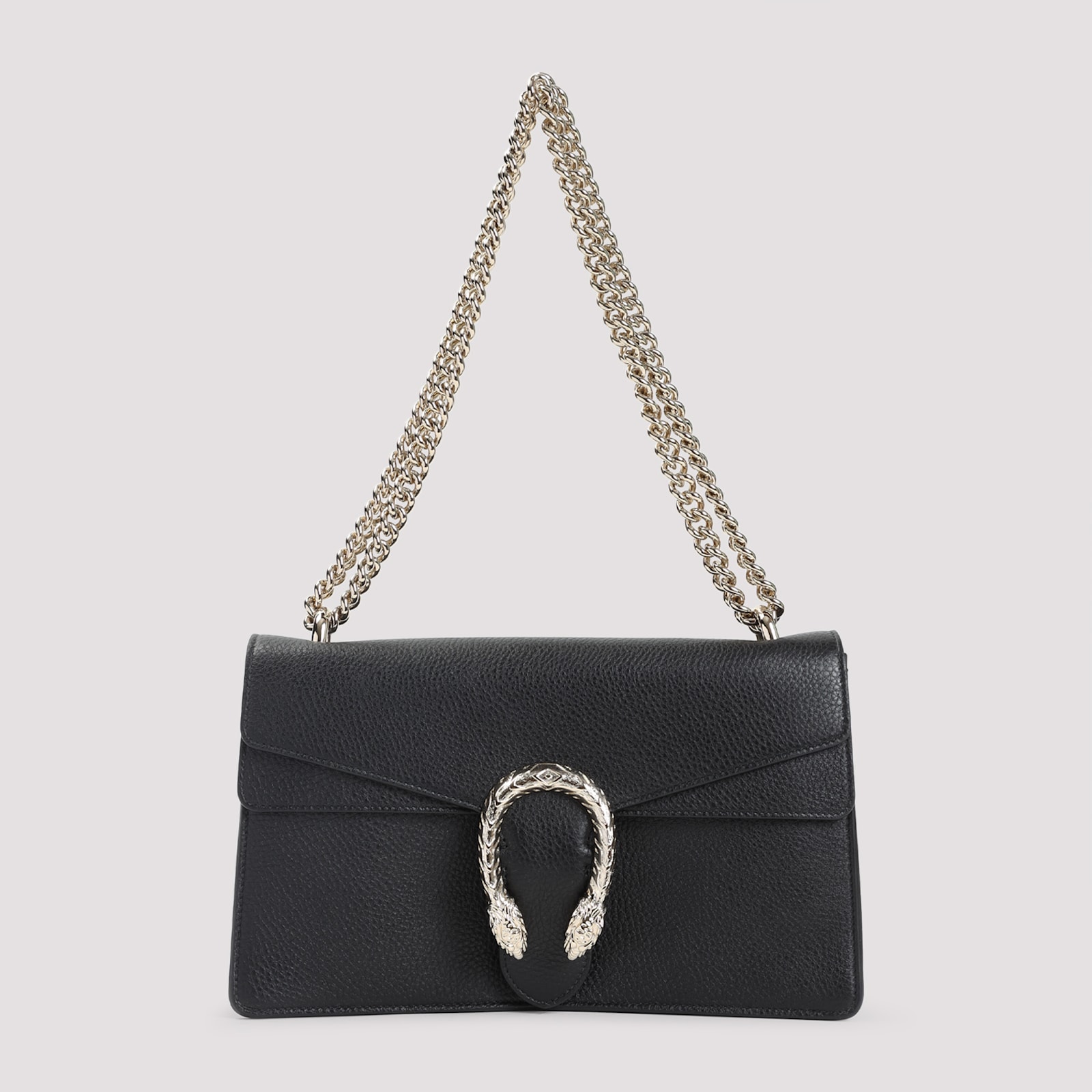 Gucci Structured Grained Leather Shoulder Bag In Black