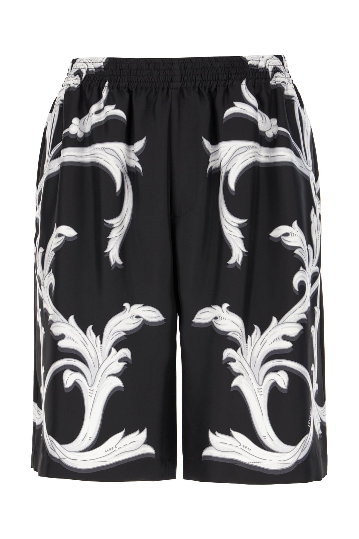 Versace Printed Silk Bermuda Shorts In Black White