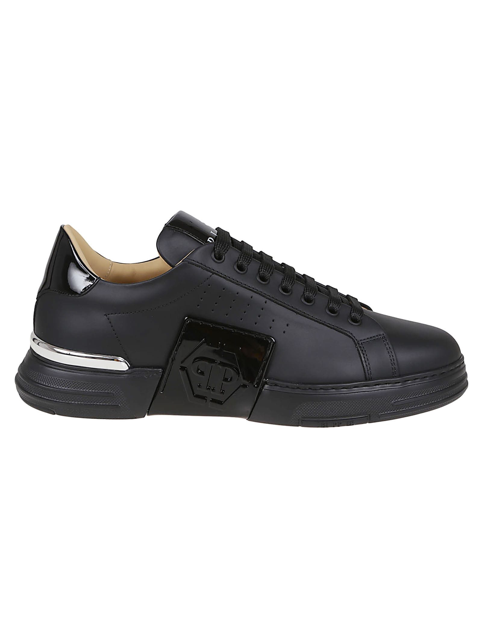 Philipp Plein Lo-top Calfskin Sneakers With Perforated Detailing And Embossed Logo In Multi