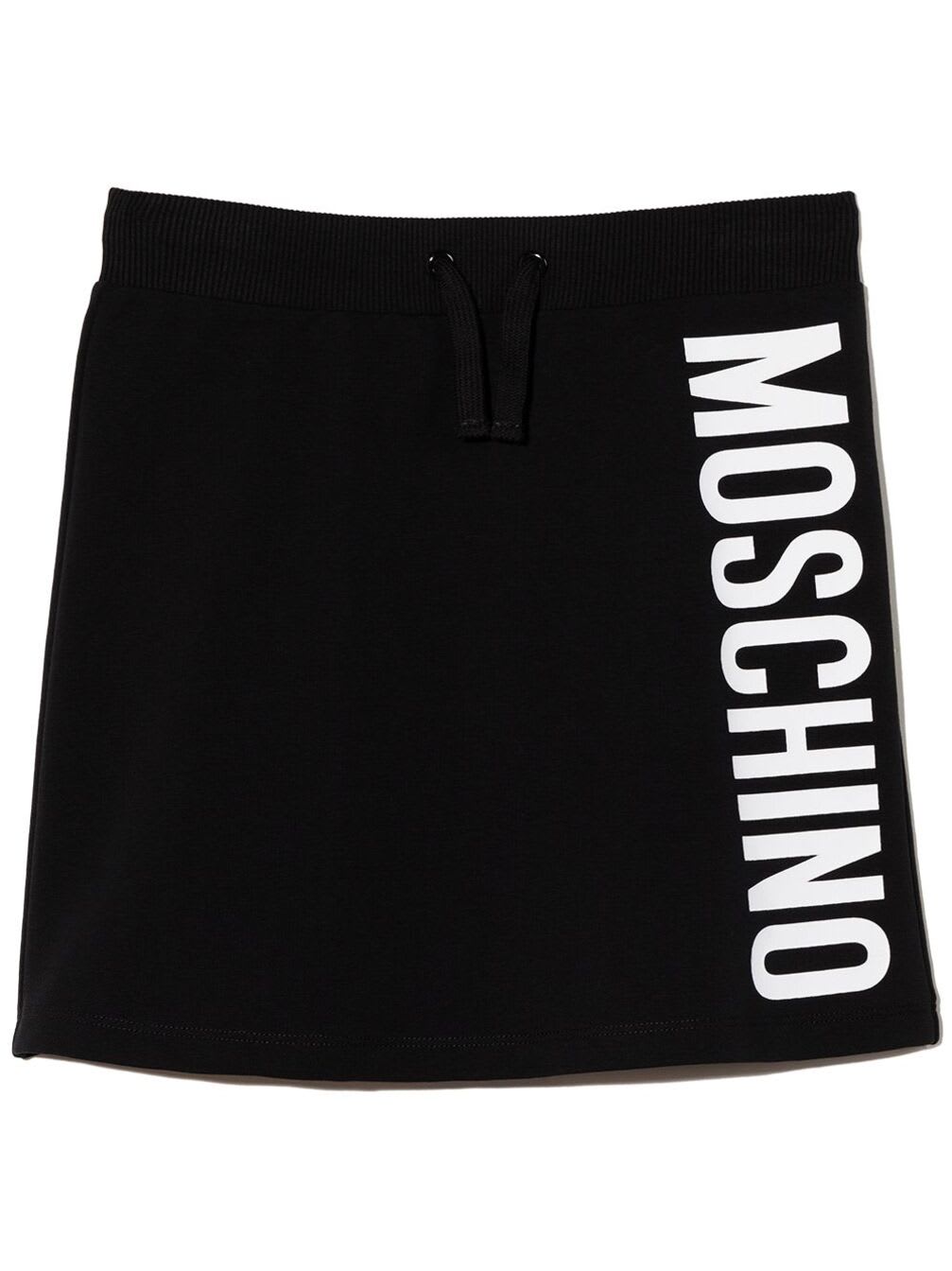 Moschino Kids Girls Black Cotton Skirt With Logo Print