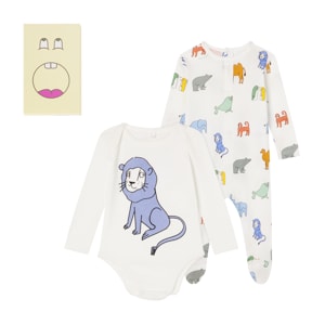 Stella Mccartney White Set For Babykids With Animals In Cream