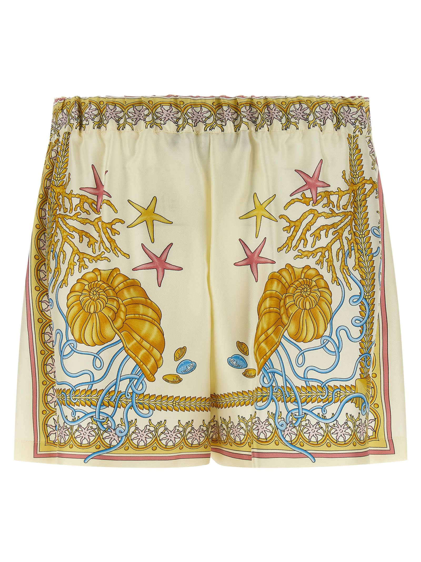 Versace Multicolor Shorts With Elastic Waist And All-over Underwater Barocco Print In Multi