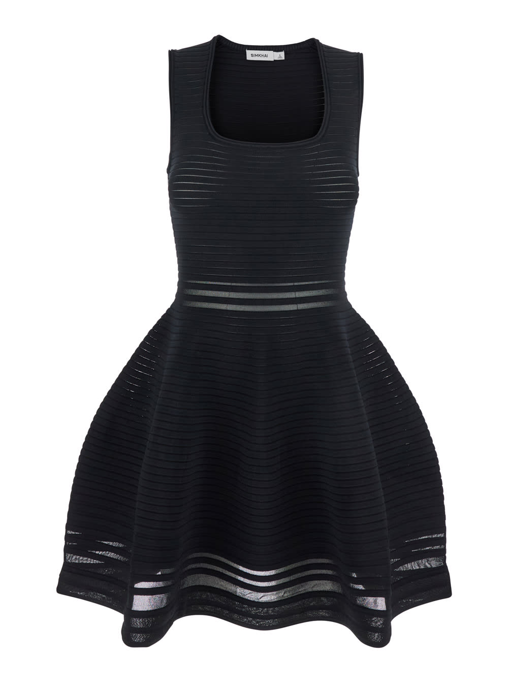 Simkhai Black Square Neck Dress With Flared Skirt In Fabric Woman