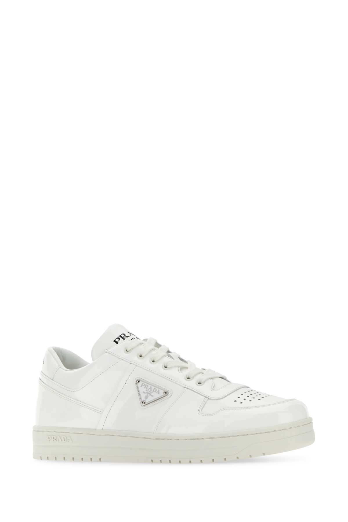 Shop Prada White Leather Downtown Sneakers In Bianco