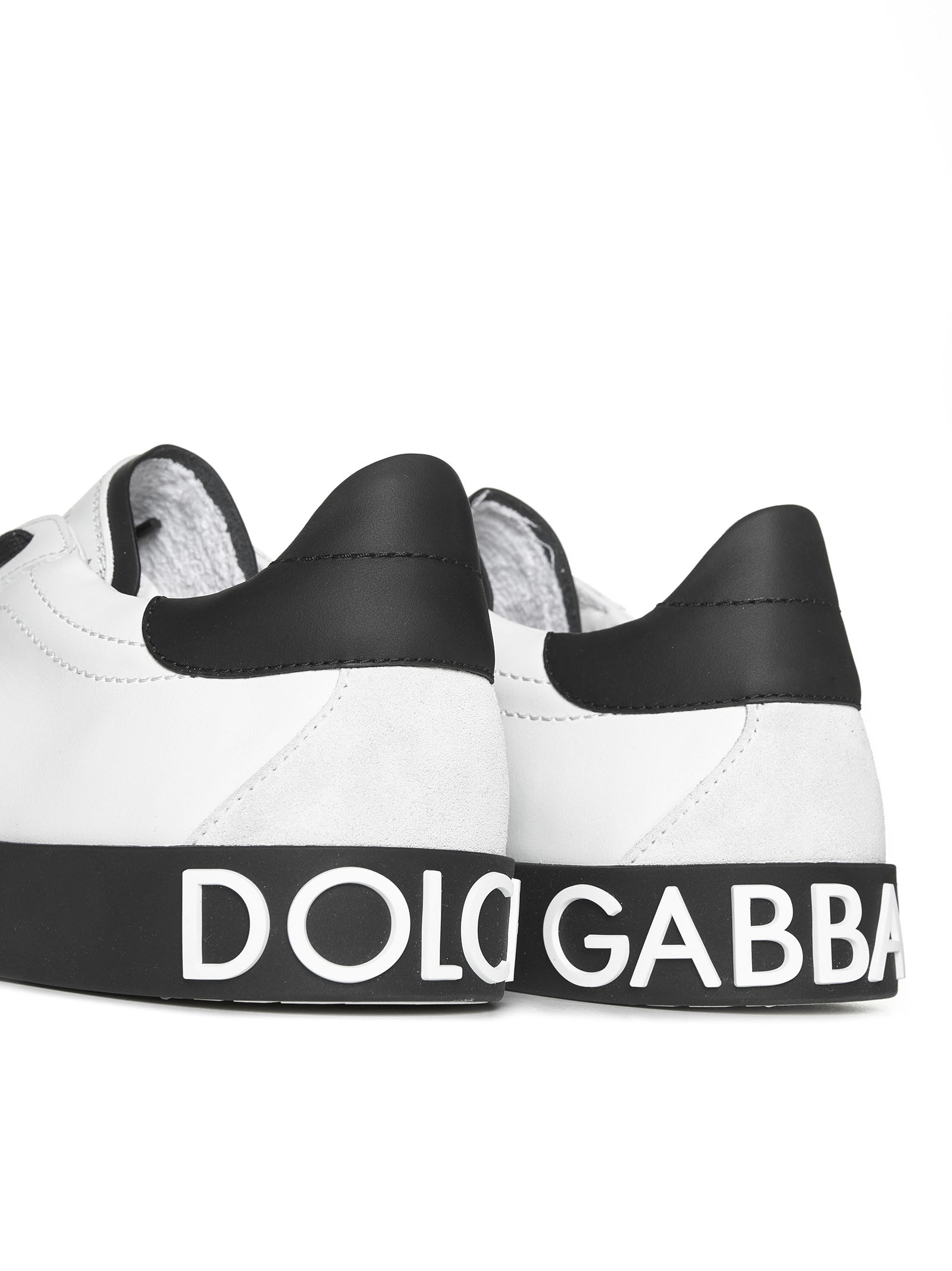 Dolce & Gabbana Portofino Leather Sneakers With Rubberized Logo Shoes In White