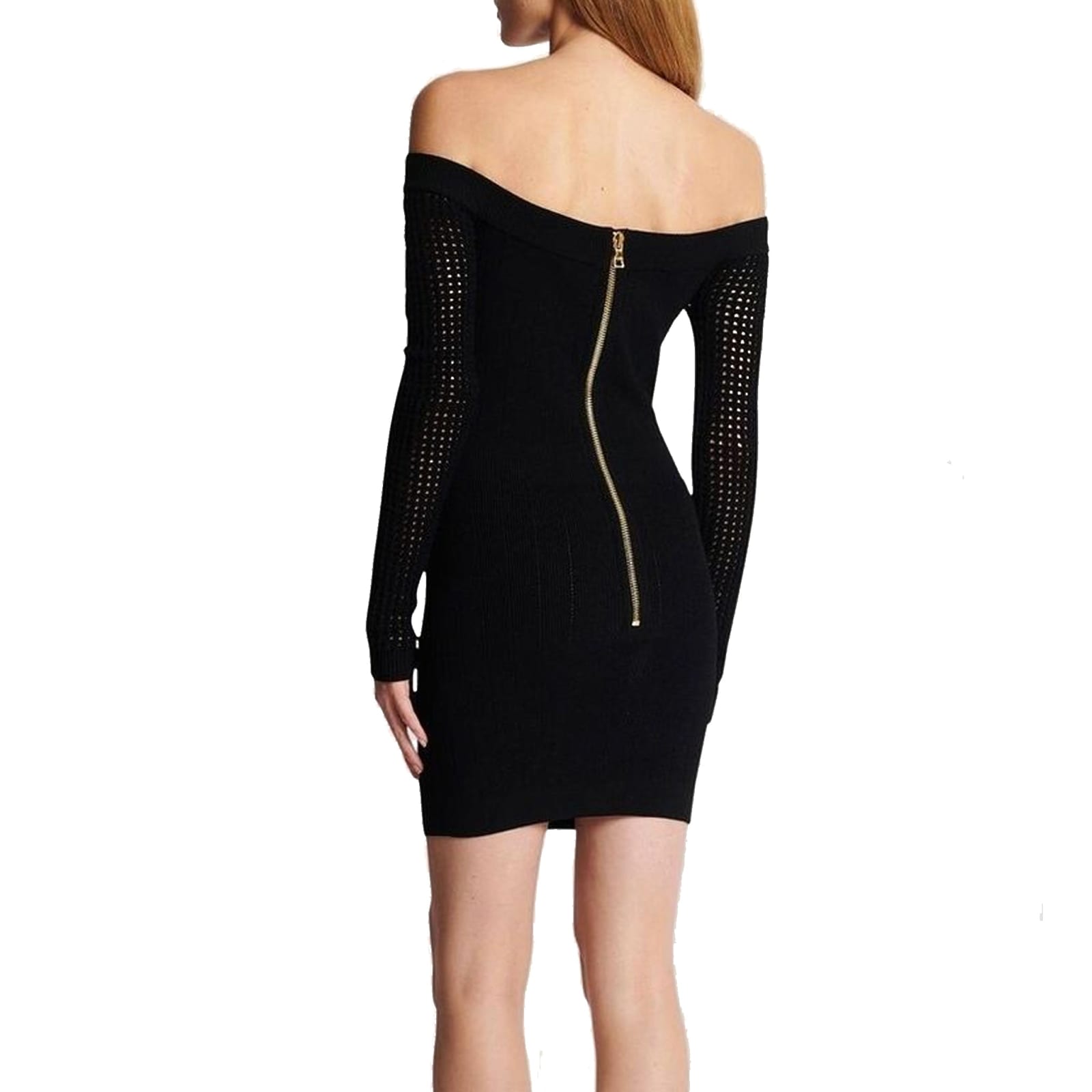 Shop Balmain Off Shoulder Mini Dress In Black