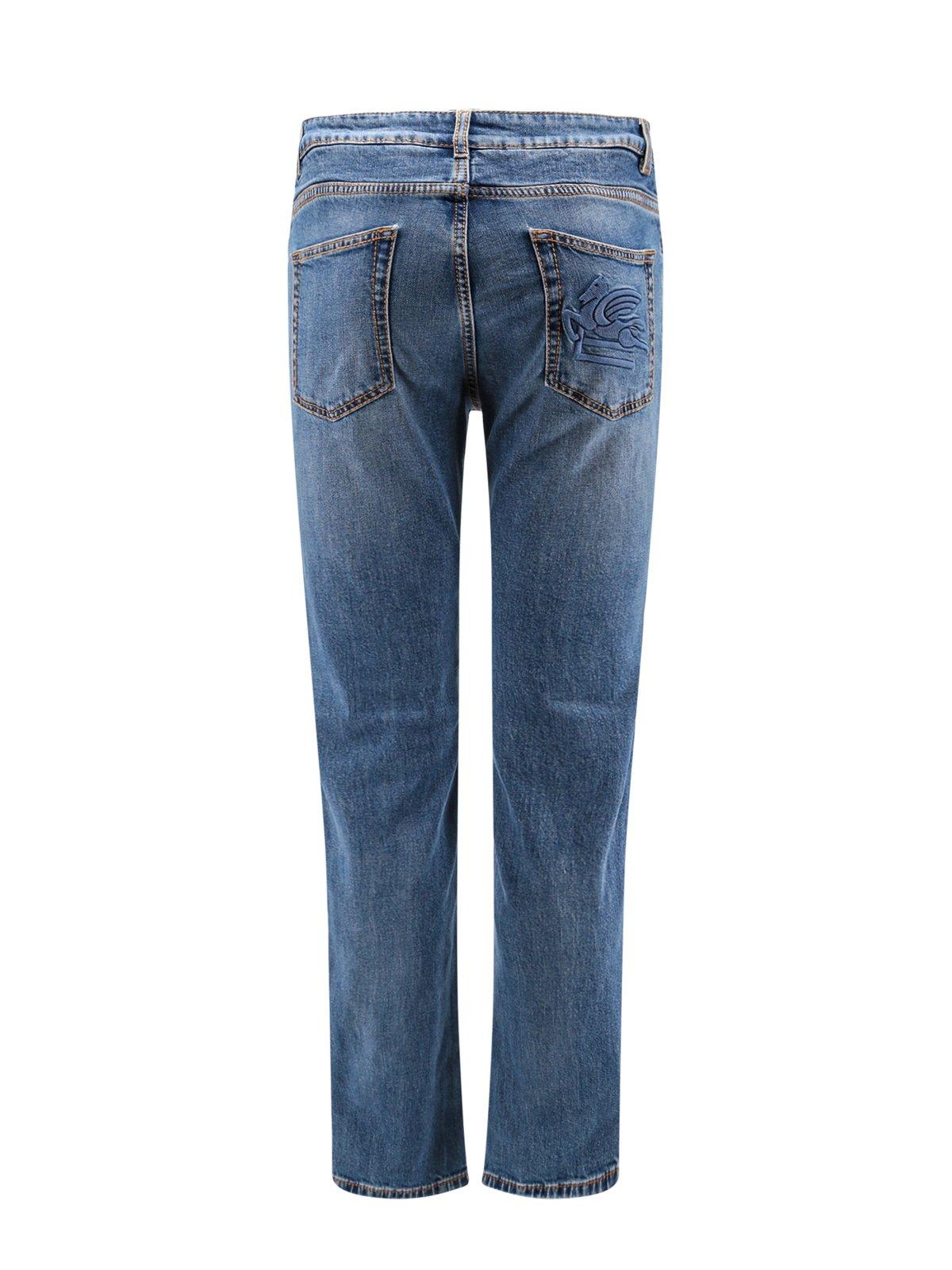Shop Etro Logo Embroidered Straight Leg Jeans